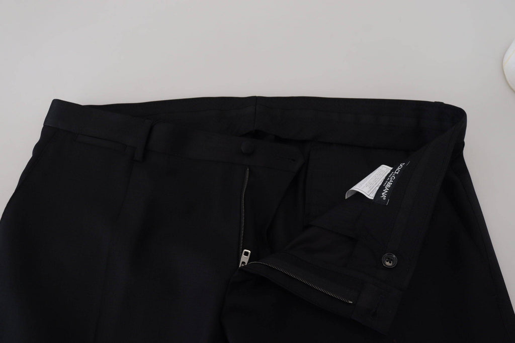 Pantalon formel en laine noire Dolce & Gabbana, chino élégant pour homme, détail des coutures et coupe classique.
