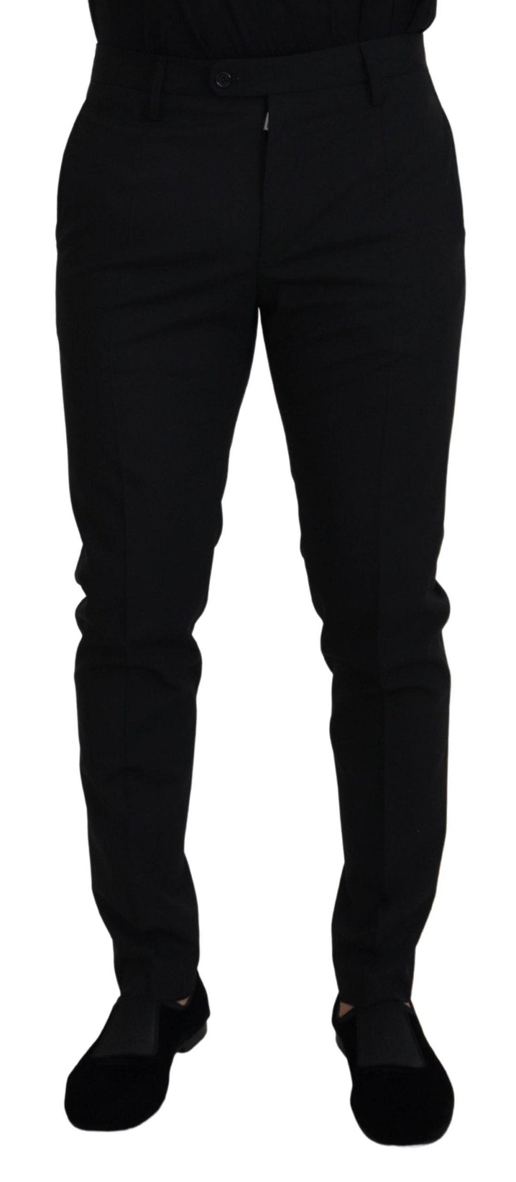 Pantalons formels en polyester noir Dolce & Gabbana, style chino, vue de face avec détails élégants.