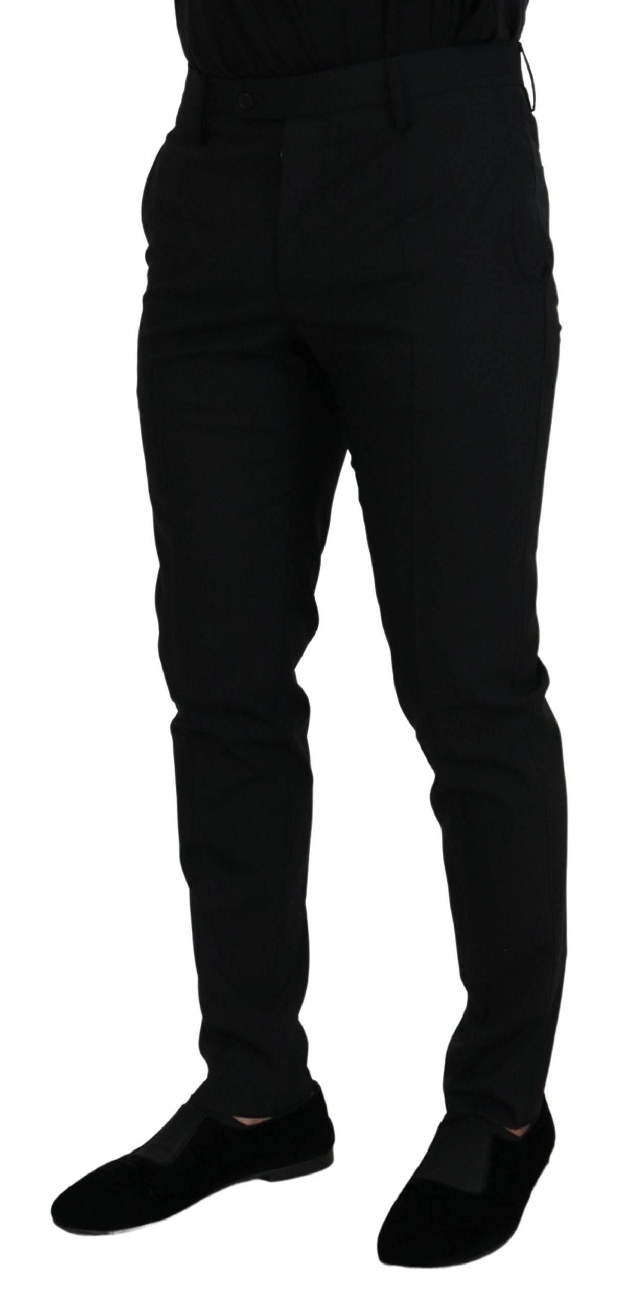 Pantalon formel noir en polyester Dolce & Gabbana chino, coupe élégante et tissu lisse, pour homme.