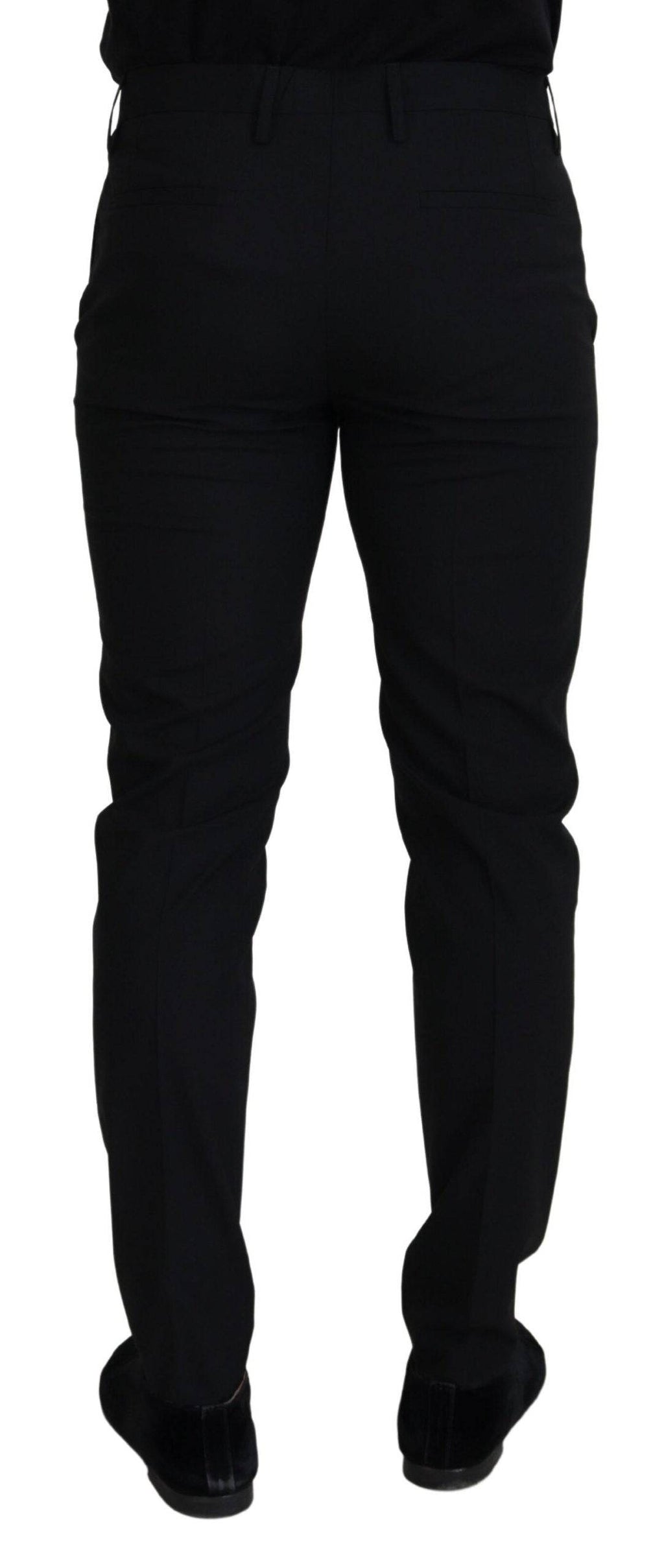 Pantalon formel noir en polyester Dolce & Gabbana, coupe chino élégant pour homme.