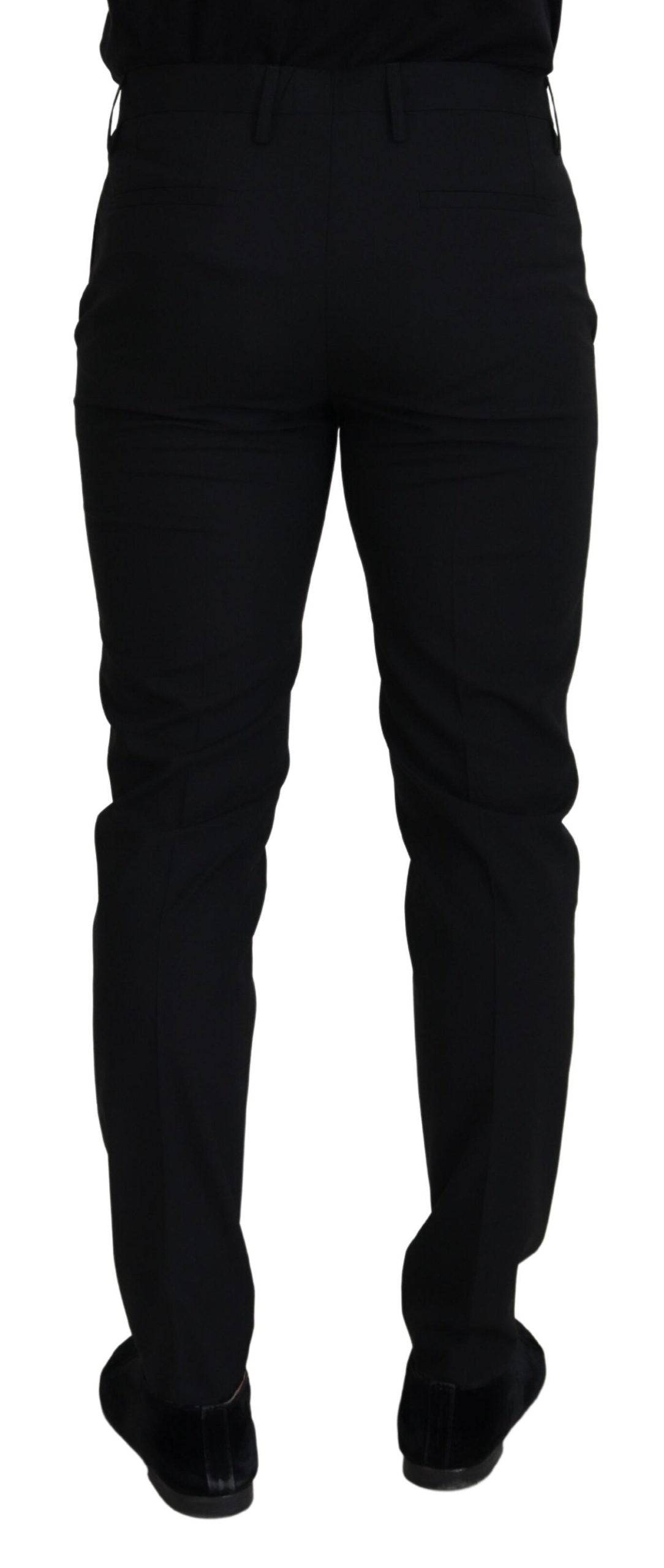 Pantalon formel noir en polyester Dolce & Gabbana, coupe chino élégant pour homme.
