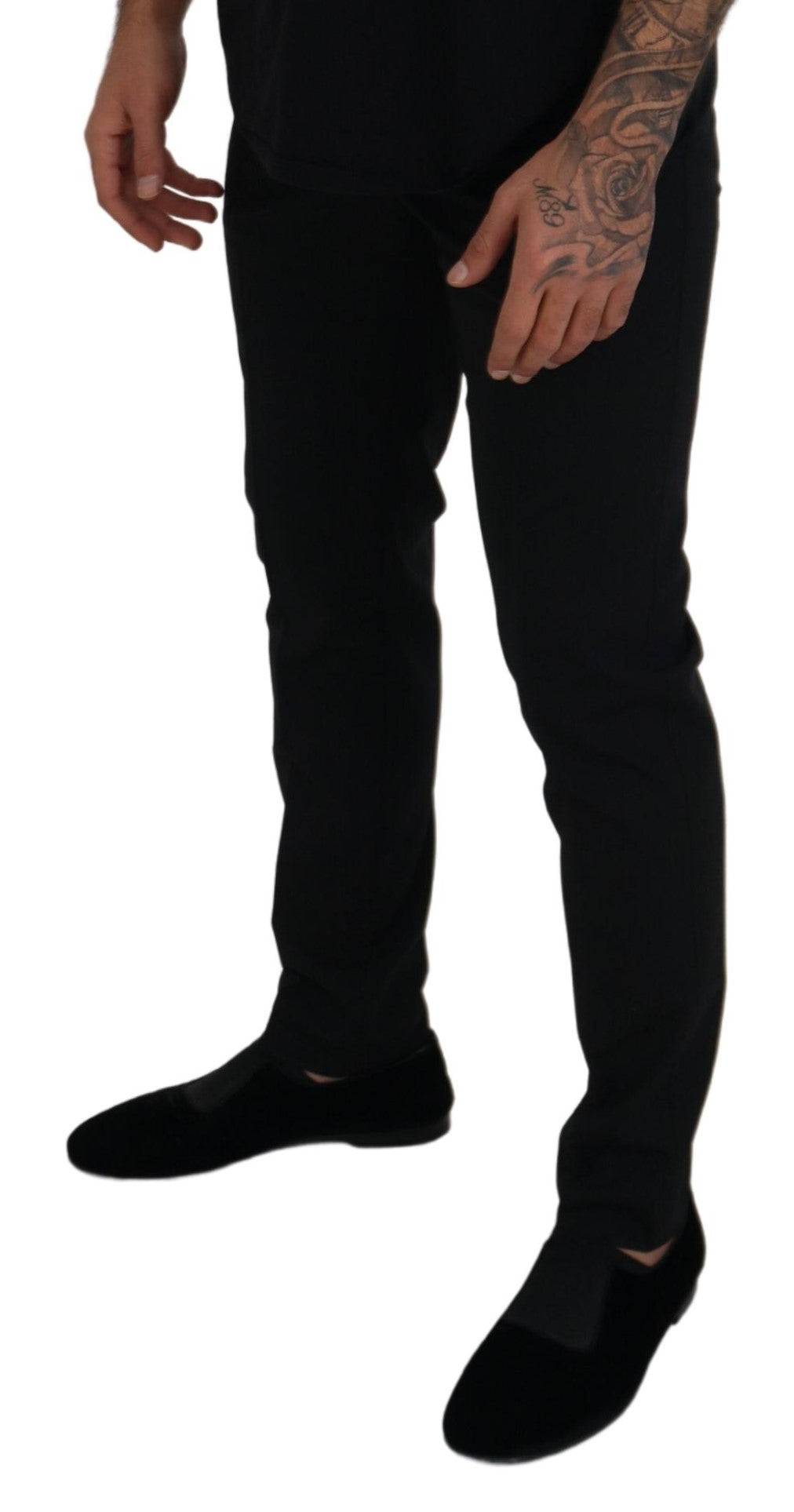 Pantalon formel noir en polyester Dolce & Gabbana, coupe chino élégant et classique, vue de face.
