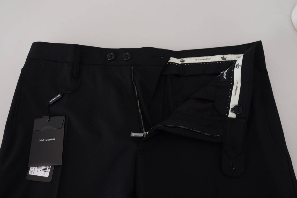 Pantalon formel noir en polyester Dolce & Gabbana, coupe chino, élégant et sophistiqué pour homme.