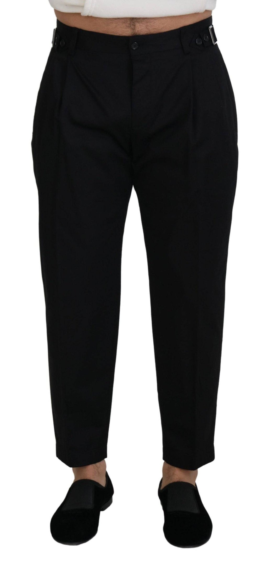 Pantalon formel noir en coton de Dolce & Gabbana, pantalon chino élégant pour homme, vue de face.