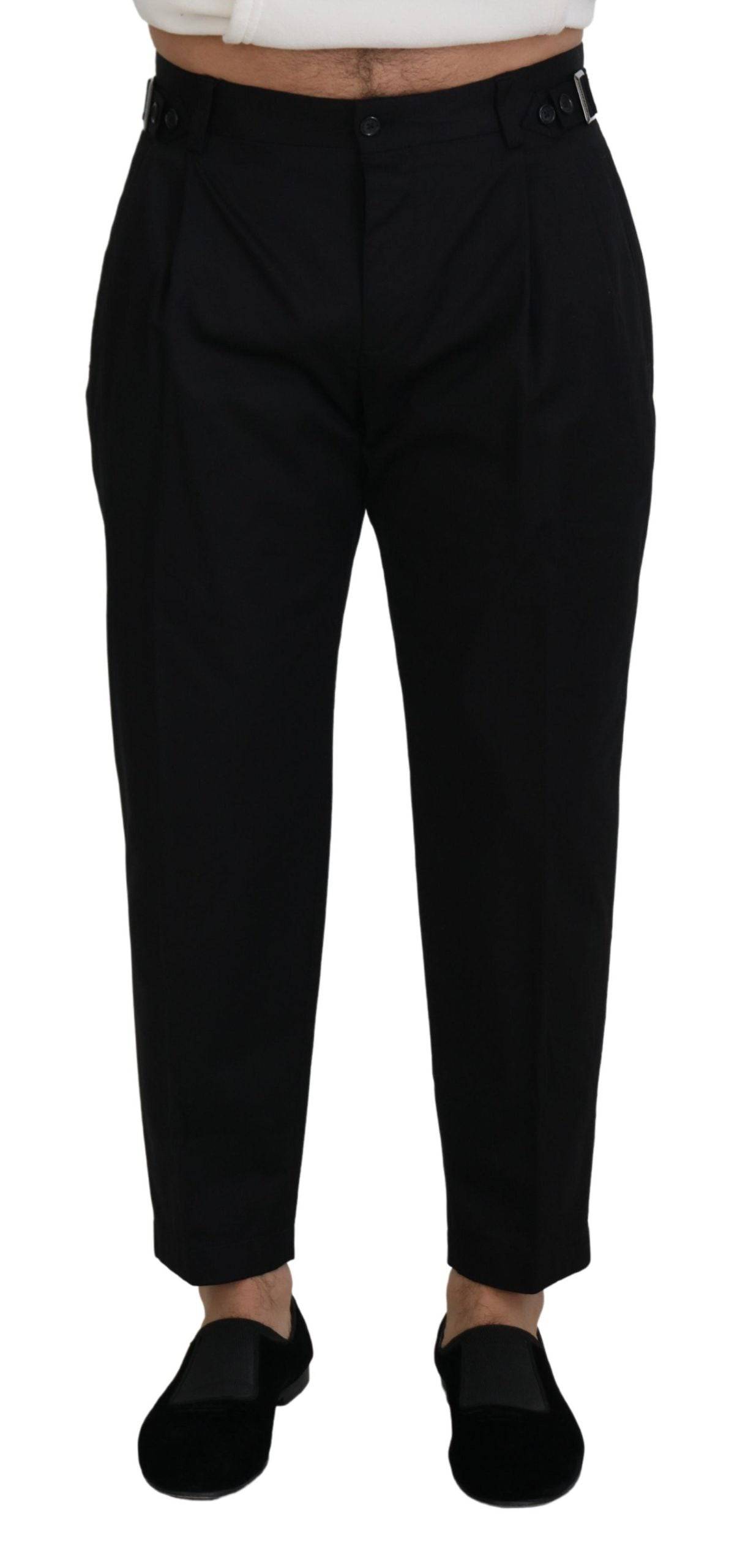 Pantalon formel noir en coton de Dolce & Gabbana, pantalon chino élégant pour homme, vue de face.