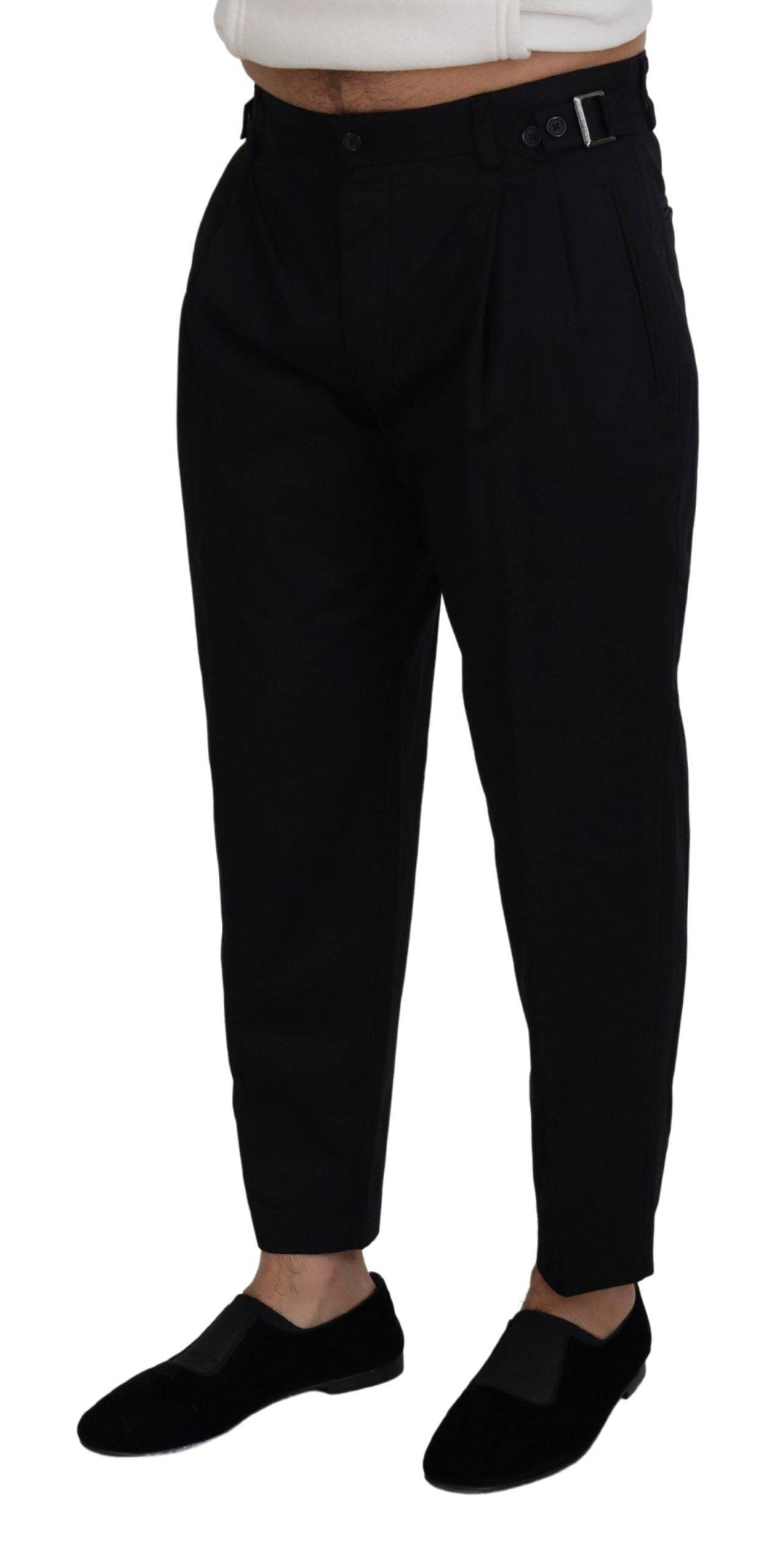 Pantalon chino formel noir en coton Dolce & Gabbana, style élégant et classique, vue de face avec détails de couture.