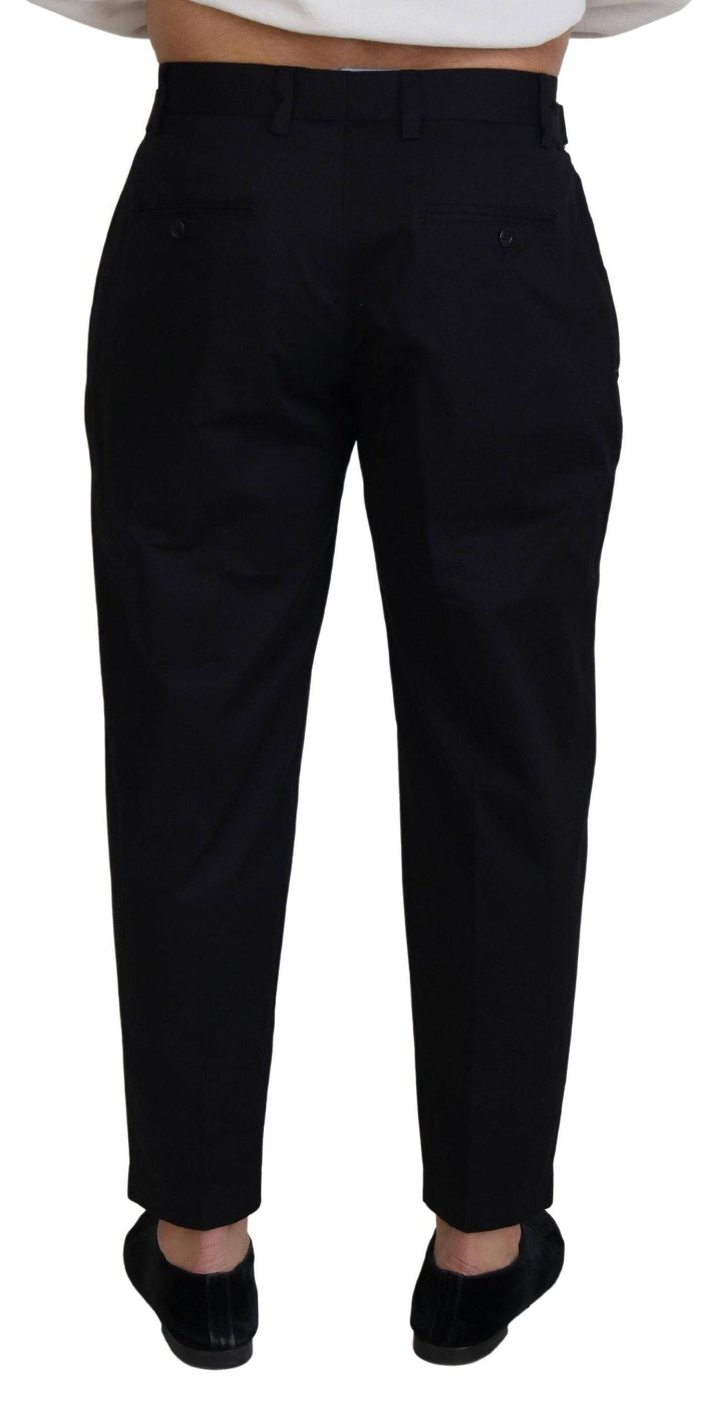 Pantalon formel noir en coton Dolce & Gabbana, style chino élégant avec coupe classique et détails subtils.