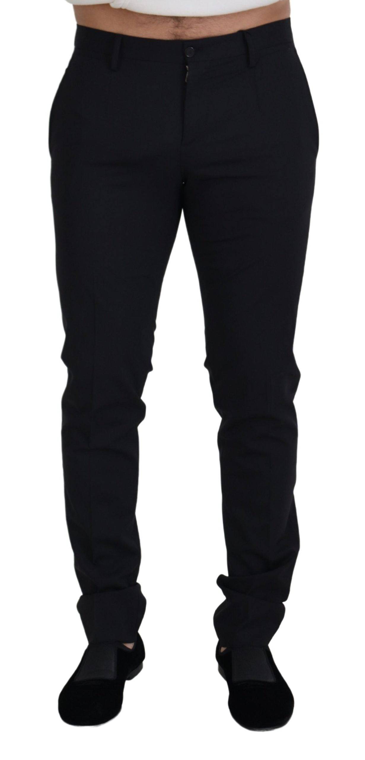 Pantalons chics en laine noire Dolce & Gabbana, style formel, coupe ajustée, pour homme.