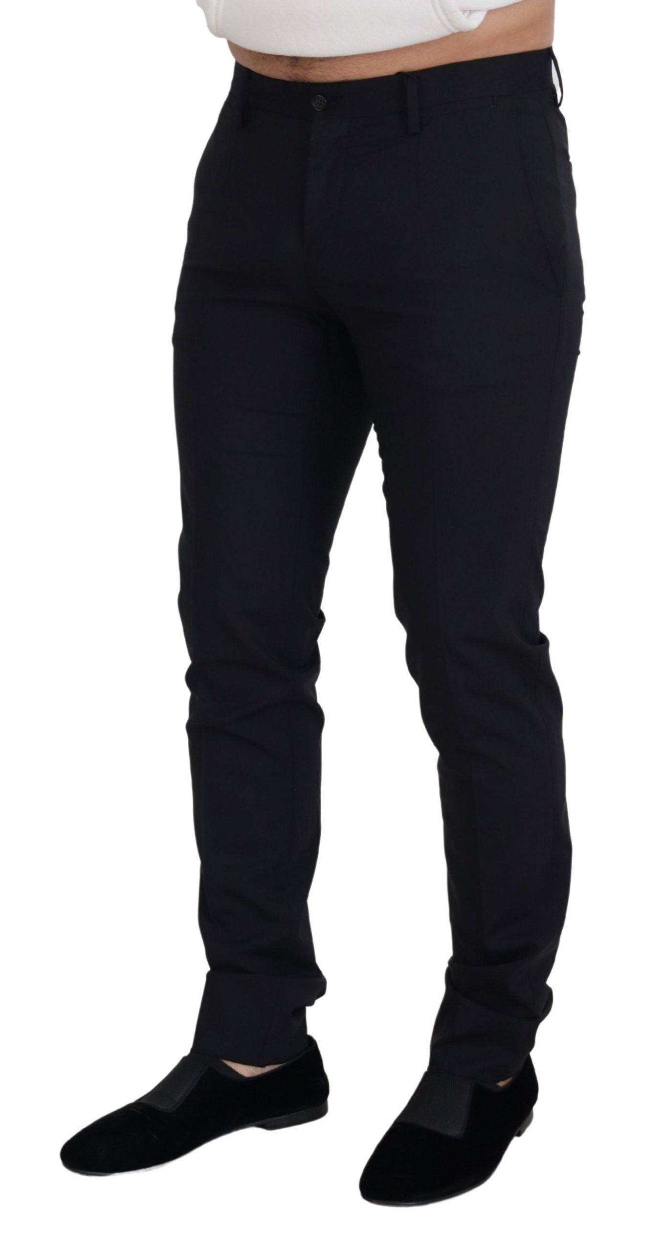 Pantalon formel en laine noire Dolce & Gabbana, coupe chino élégante, vue de face sur un fond neutre.
