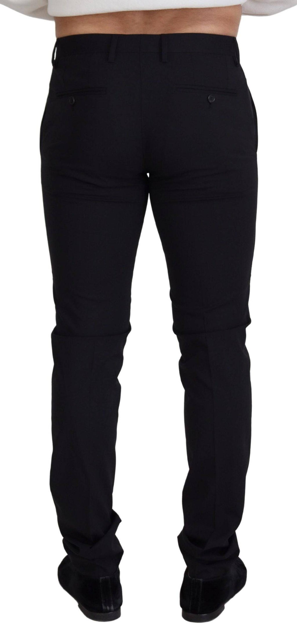 Pantalon formel en laine noire Dolce & Gabbana, style chino, vue de face avec détails élégants et coupe ajustée.