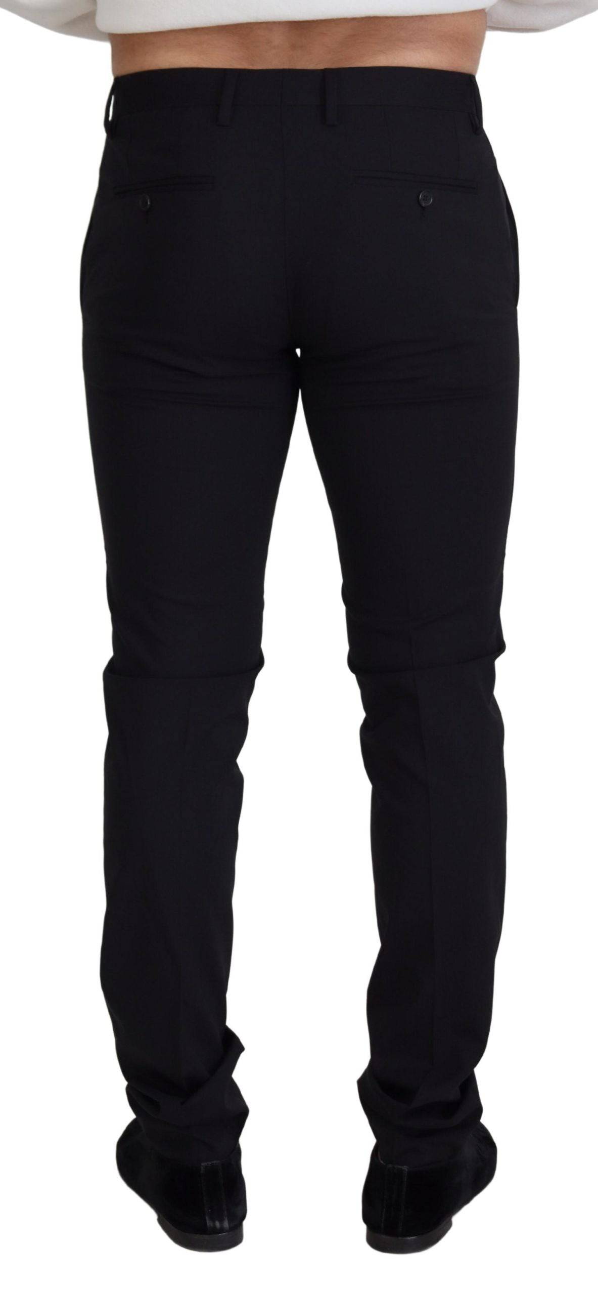 Pantalon formel en laine noire Dolce & Gabbana, style chino, vue de face avec détails élégants et coupe ajustée.