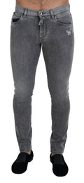 Jeans skinny en denim gris lavé de Dolce & Gabbana, en coton, avec coupe ajustée et détails modernes.