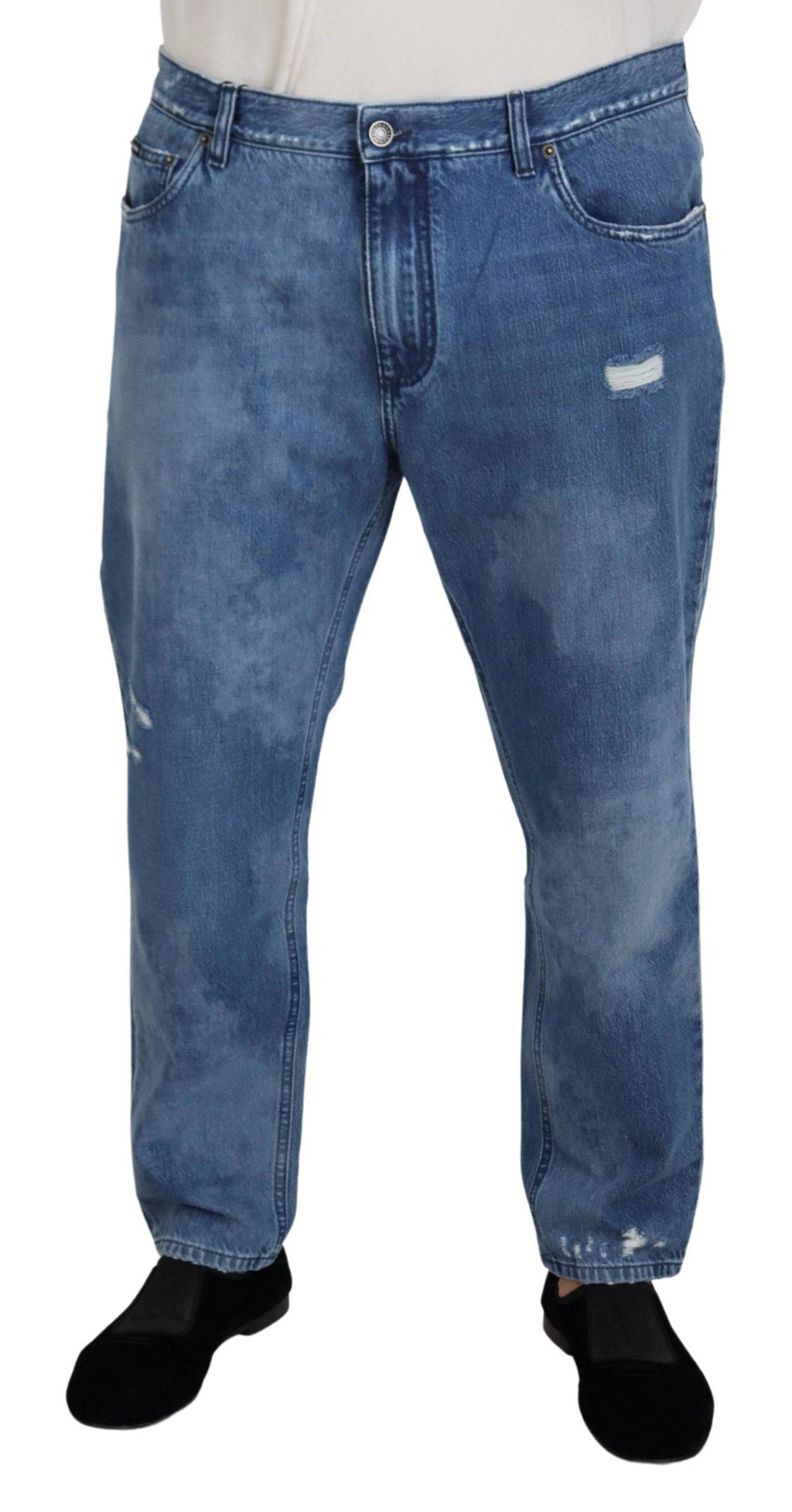 Jeans décontractés en coton lavé bleu de Dolce & Gabbana, coupe classique et détails modernes.