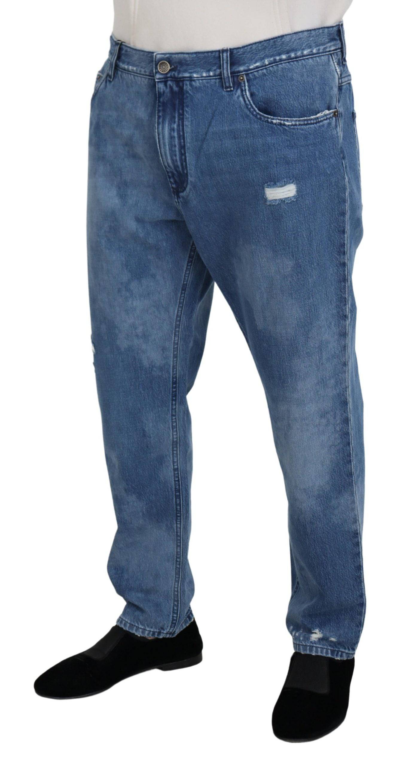 Jeans décontractés en jean en coton lavé bleu de Dolce & Gabbana, style casual avec coupe classique.