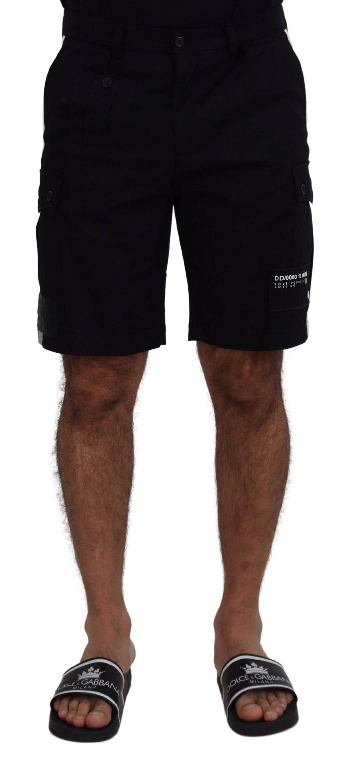 Shorts bermuda cargo décontractés noirs Dolce & Gabbana, style casual, en tissu léger avec poches latérales.