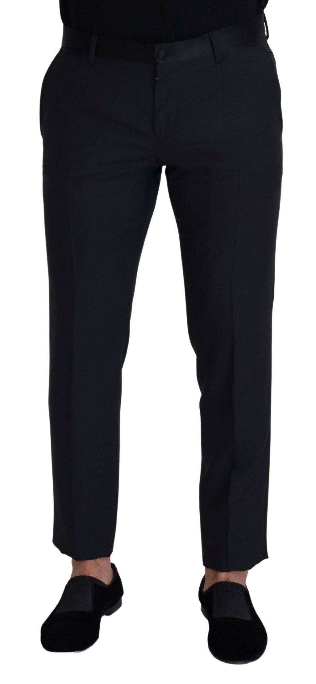 Pantalon homme en laine noire de style formel de Dolce & Gabbana, détail élégant et coupe classique.