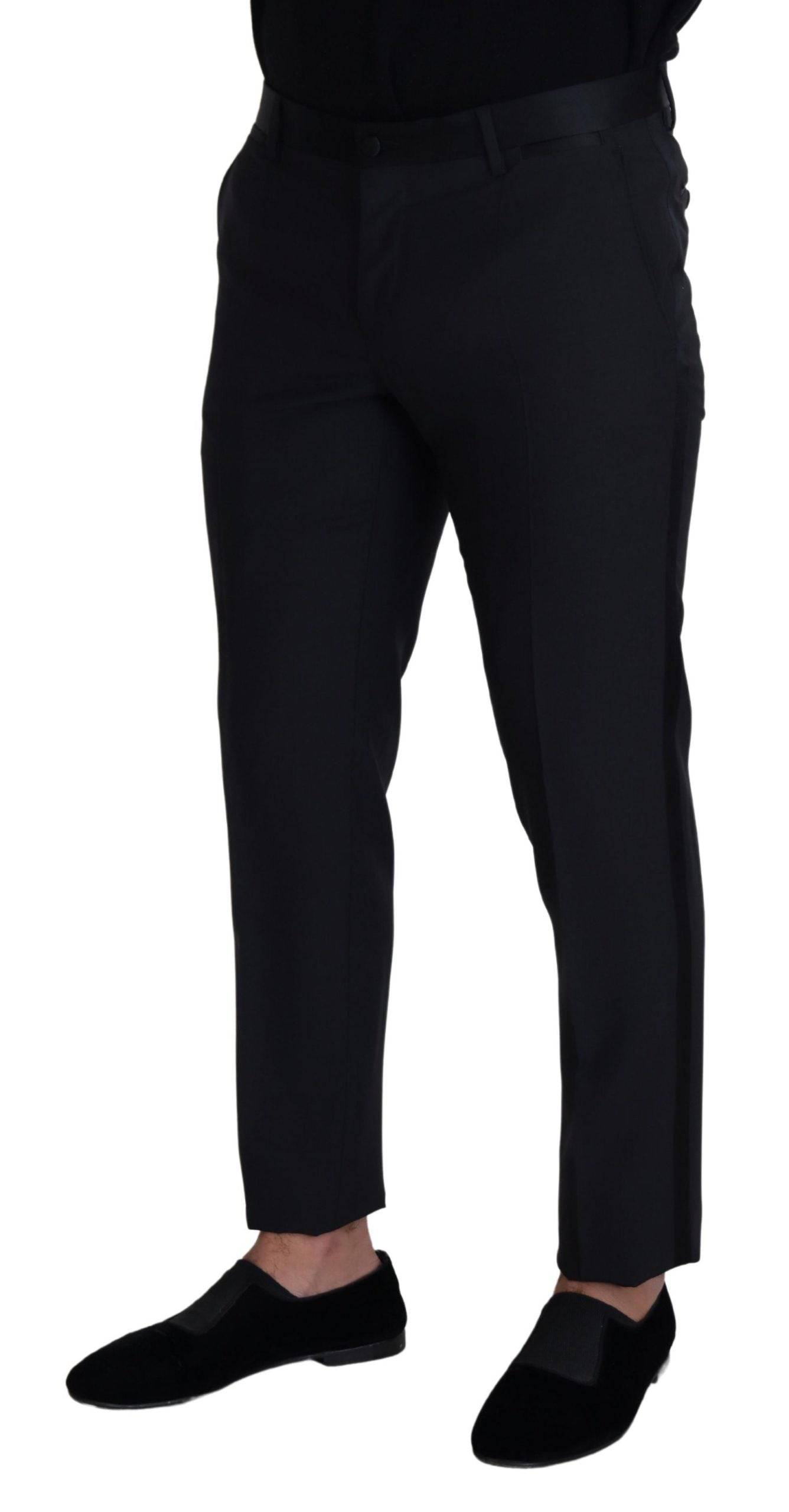 Pantalon formel en laine noire pour homme de Dolce & Gabbana, coupe élégante et tissu de haute qualité.