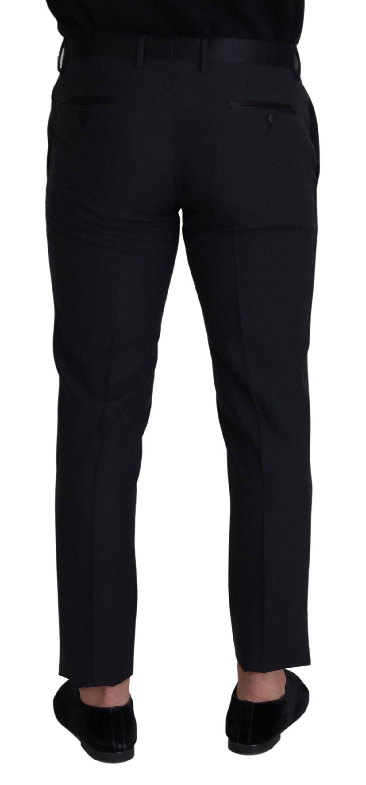 Pantalon formel pour homme en laine noire de la marque Dolce & Gabbana, aspect élégant et sophistiqué.