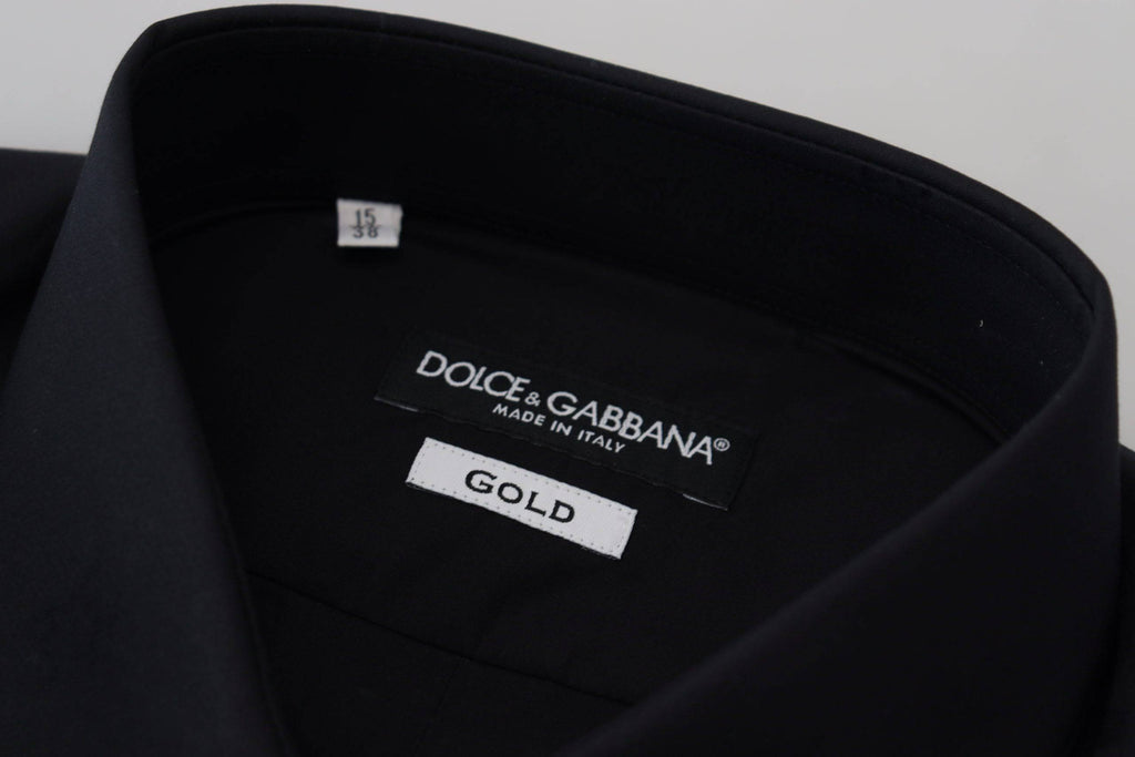 Chemise dorée en coton noir Dolce & Gabbana, chemise slim fit pour tenue formelle élégante.