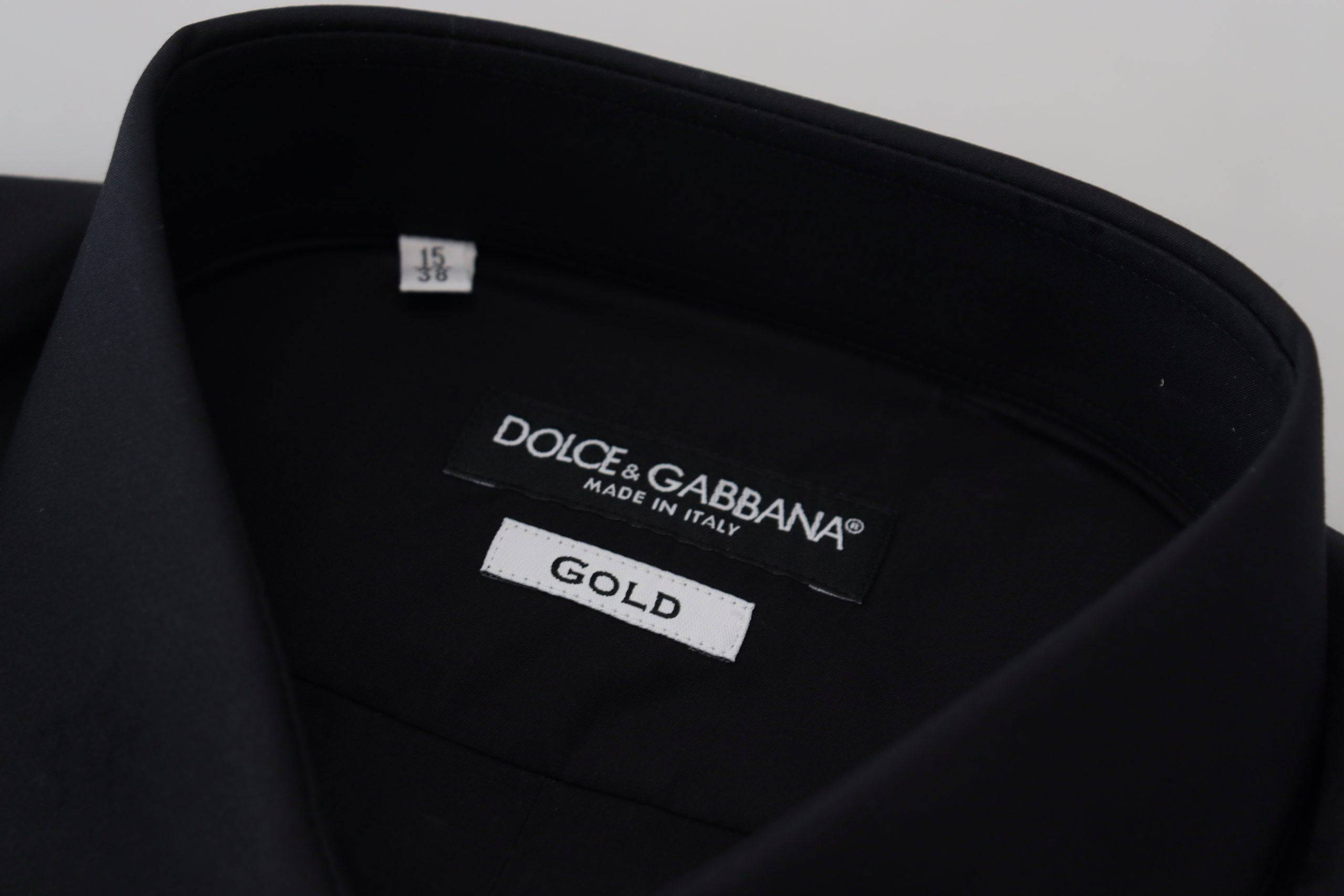 Chemise dorée en coton noir Dolce & Gabbana, chemise slim fit pour tenue formelle élégante.