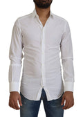 Chemise blanche en coton Dolce & Gabbana, ajustée, élégante, avec détails dorés pour tenue formelle.