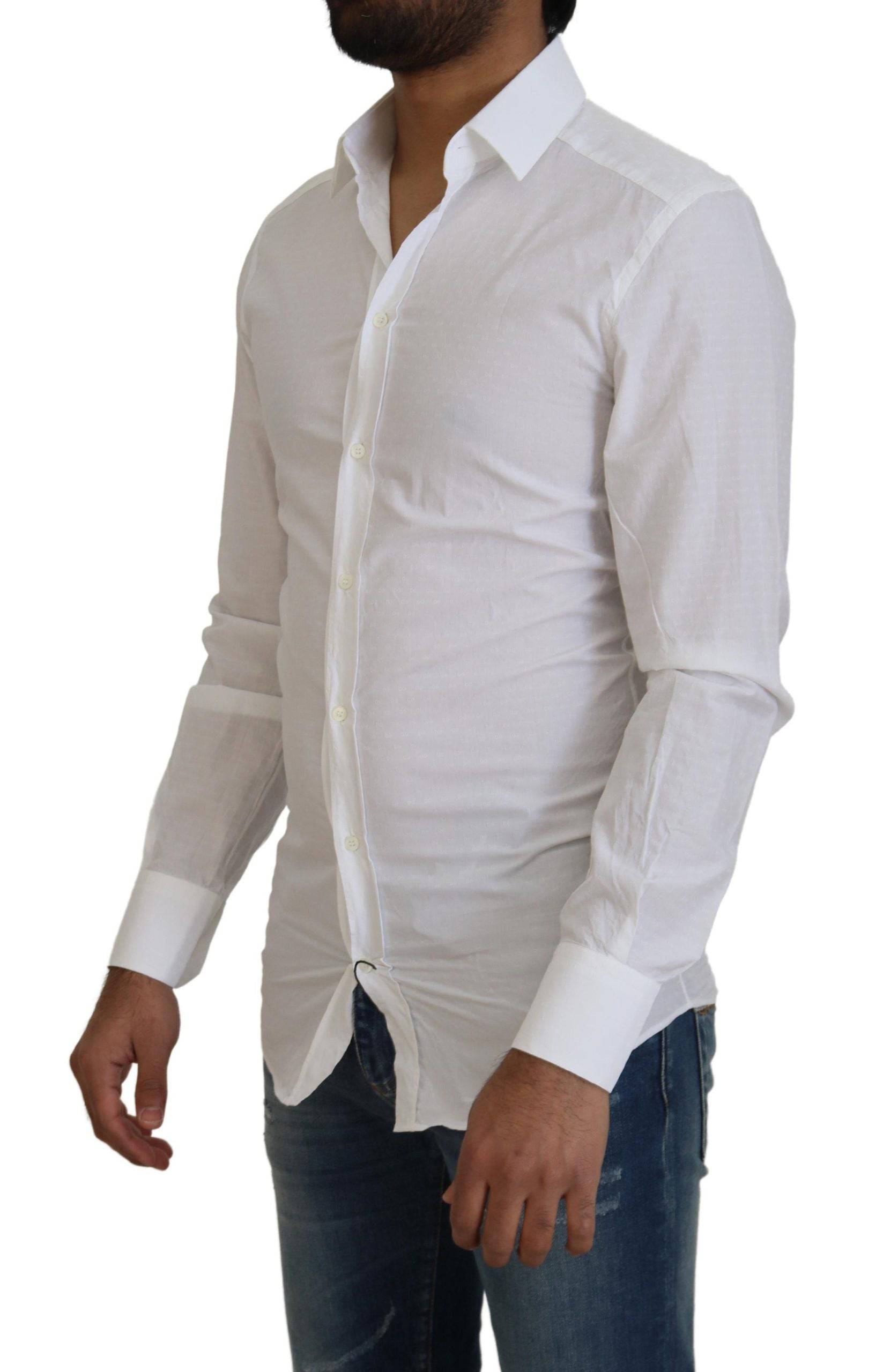 Chemise formelle blanche en coton Dolce & Gabbana avec coupe slim et détails dorés.