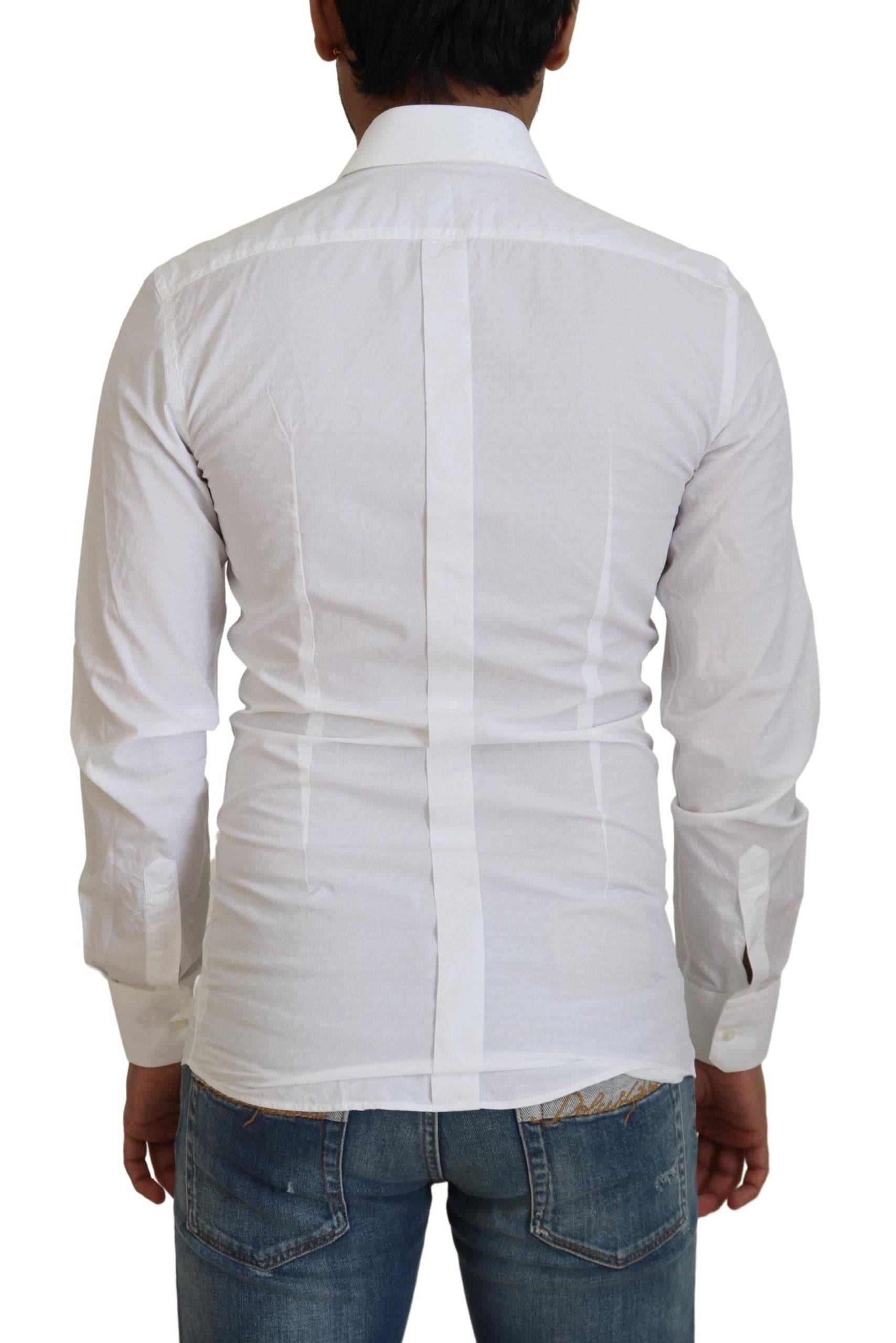 Chemise blanche en coton Dolce & Gabbana, coupe ajustée, style formel avec détails dorés.