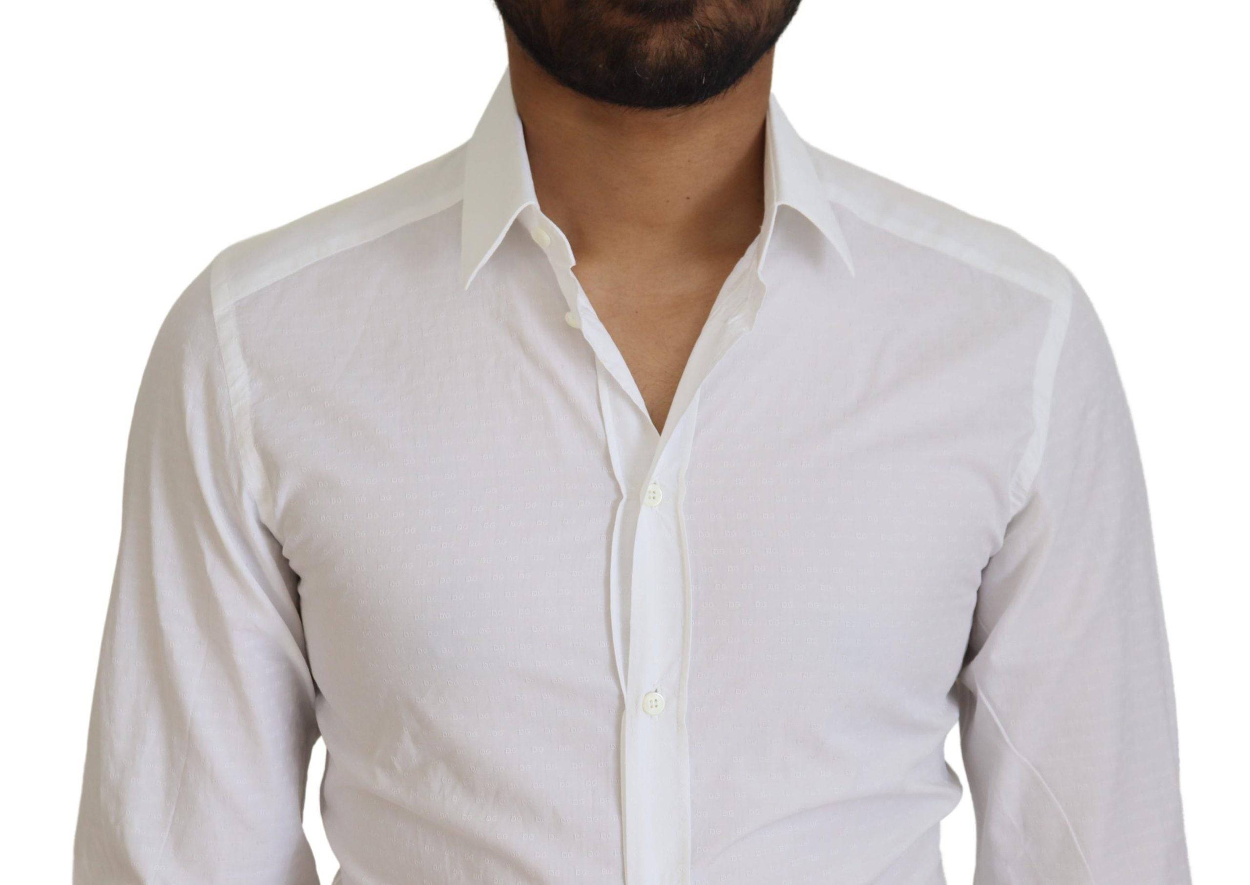 Chemise blanche en coton Dolce & Gabbana, chemise formelle slim fit avec détails dorés, élégante et sophistiquée.