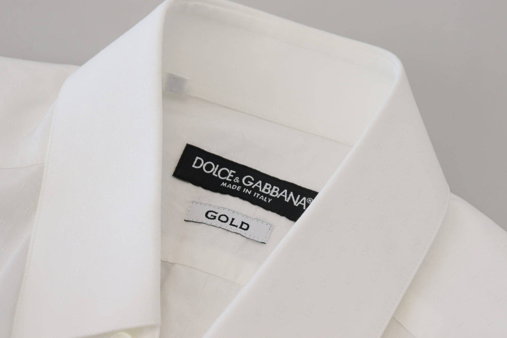 Chemise blanche en coton Dolce & Gabbana, chemise formelle à coupe slim fit avec détails dorés, pour homme.