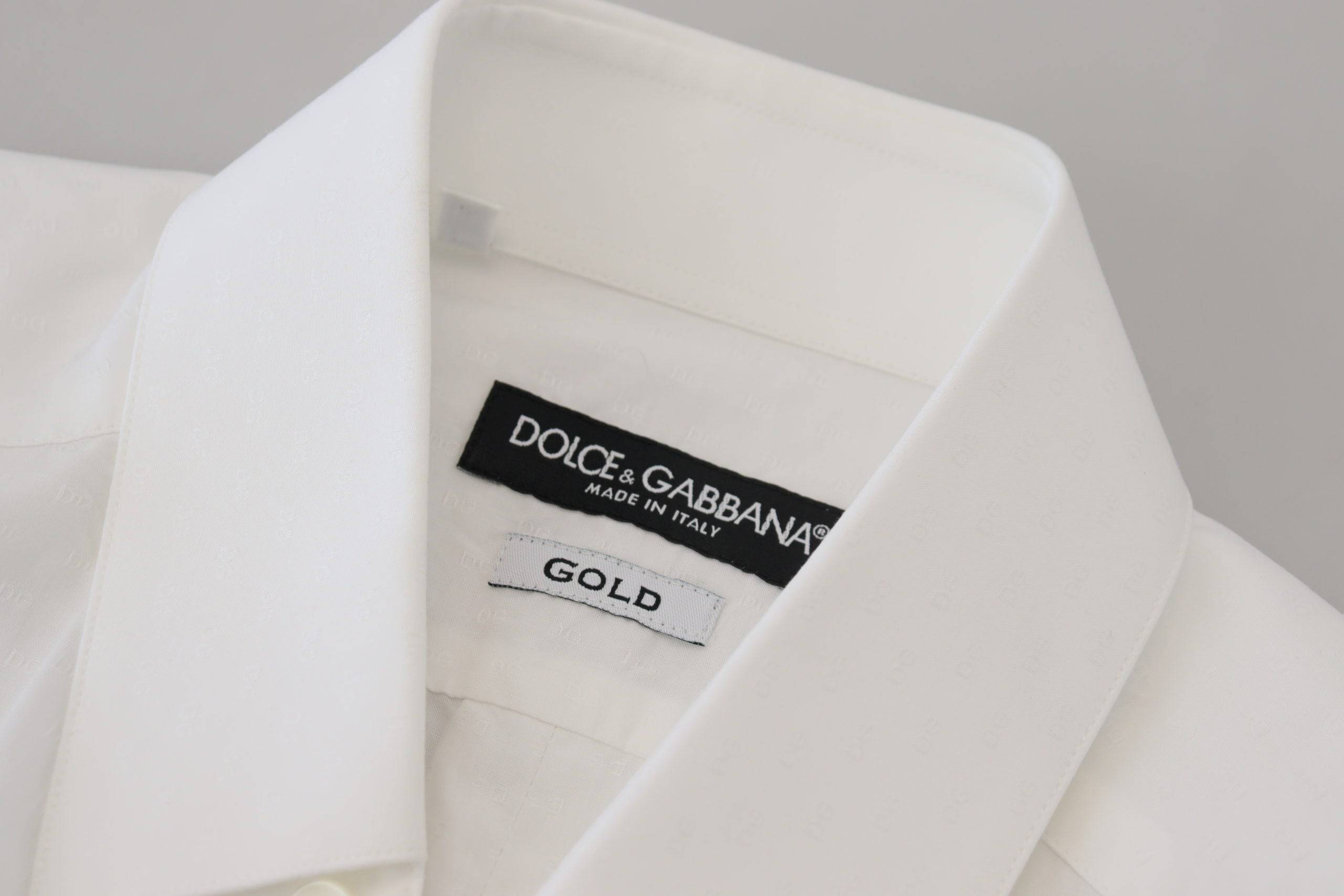 Chemise blanche en coton Dolce & Gabbana, chemise formelle à coupe slim fit avec détails dorés, pour homme.