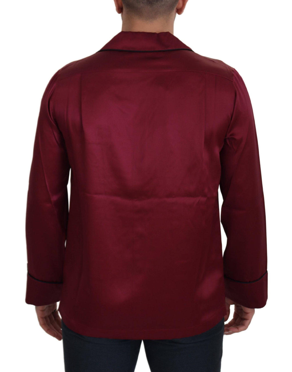 Chemise de pyjama en soie rouge Dolce & Gabbana, haut de détente élégante avec manches longues et design sophistiqué.