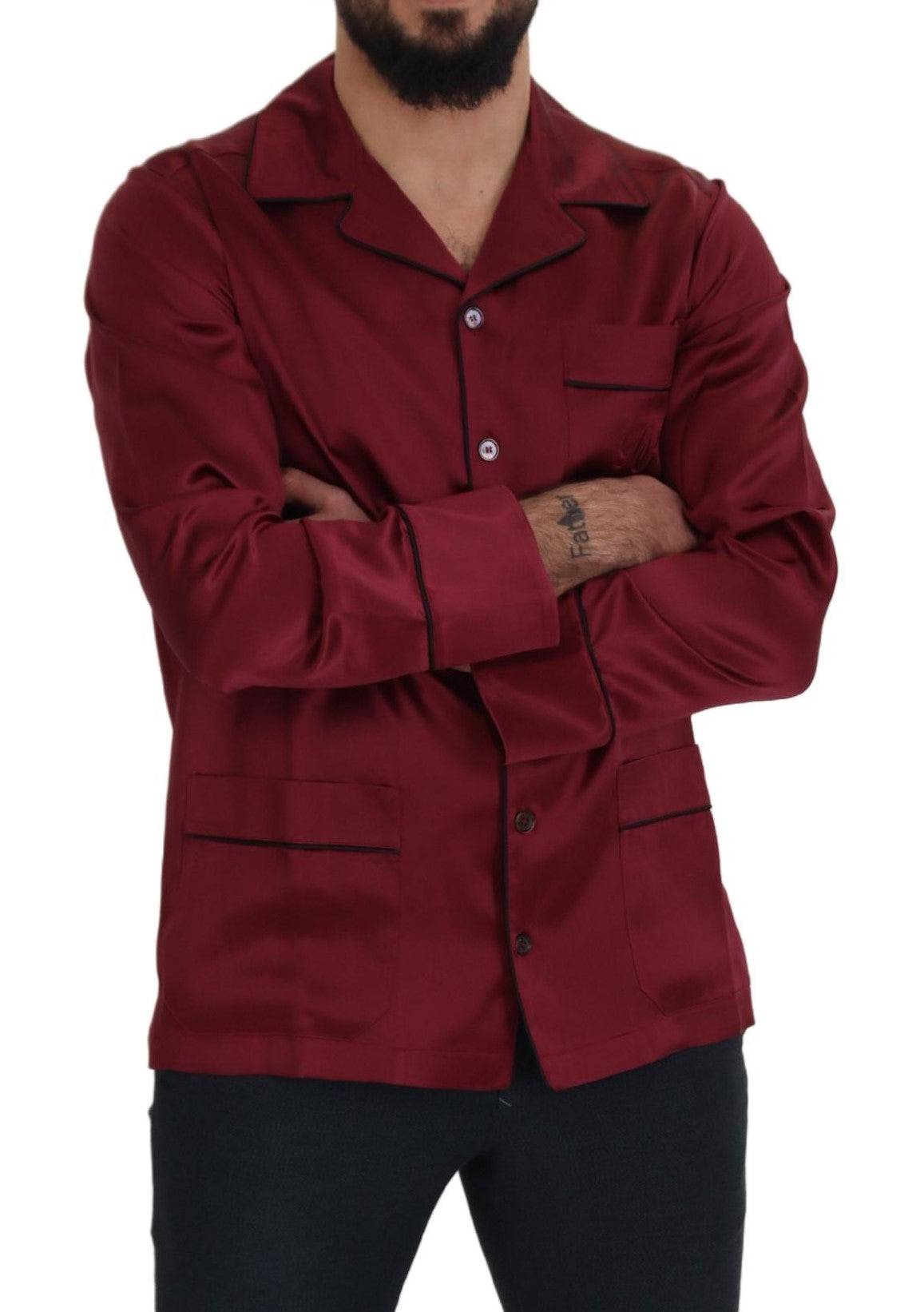 Chemise de pyjama en soie rouge Dolce & Gabbana, haut de détente élégante pour dormir ou se relaxer.