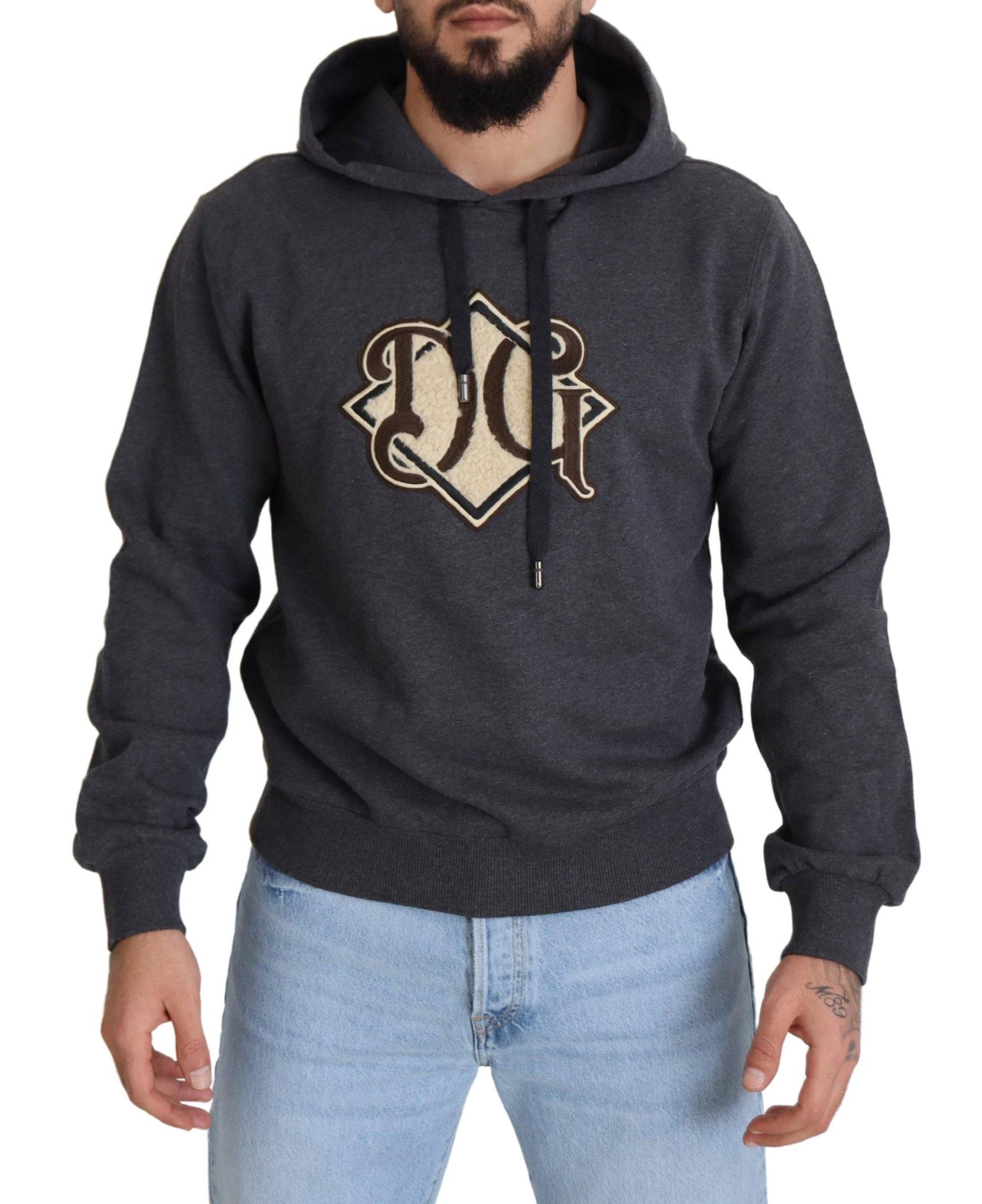 Sweat à capuche en coton gris Dolce & Gabbana avec logo, style décontracté et logo visible sur la poitrine.