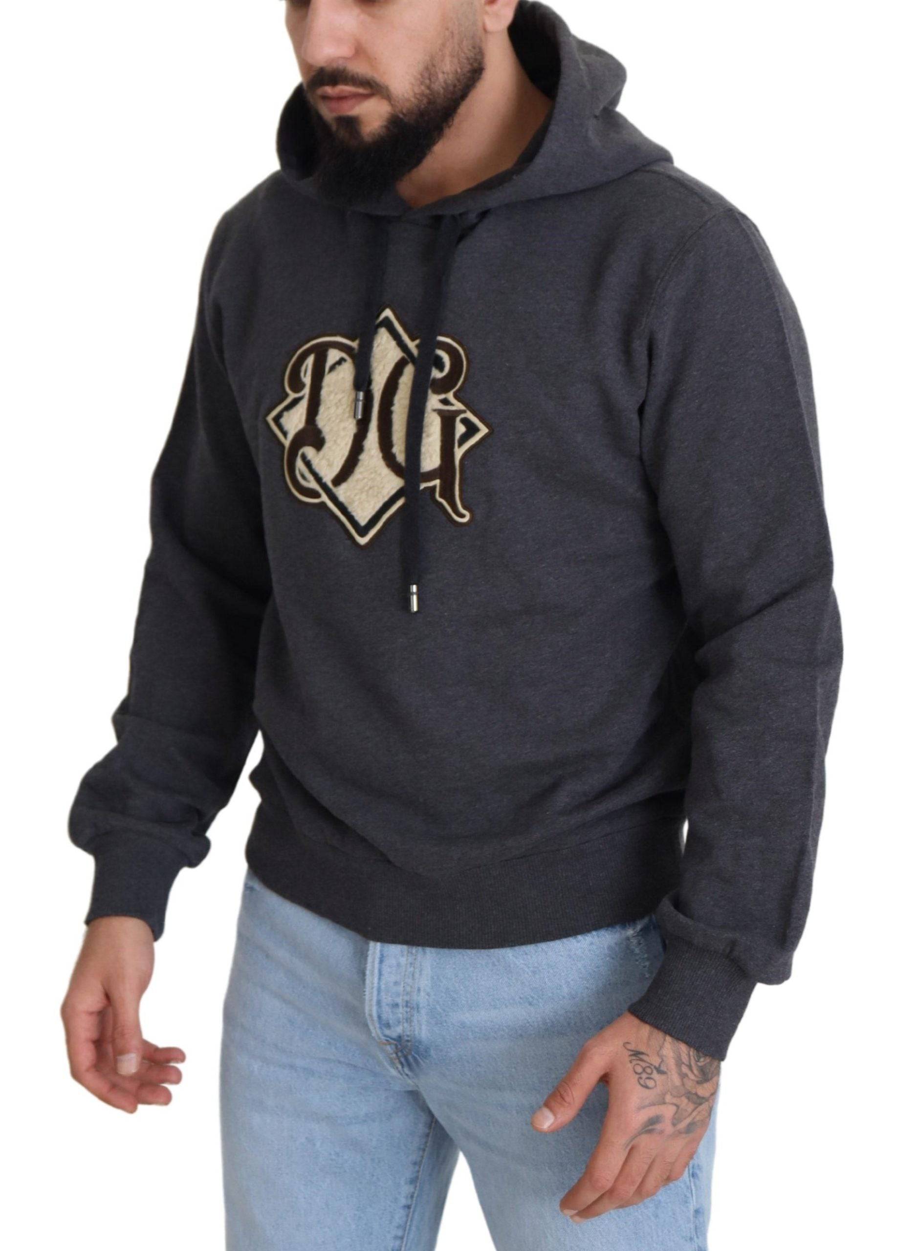 Sweat à capuche en coton gris avec logo Dolce & Gabbana, pull décontracté avec capuche et manches longues.