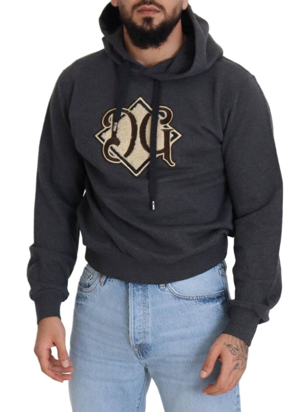 Sweat à capuche gris Dolce & Gabbana en coton avec logo, pull décontracté et confortable pour homme.