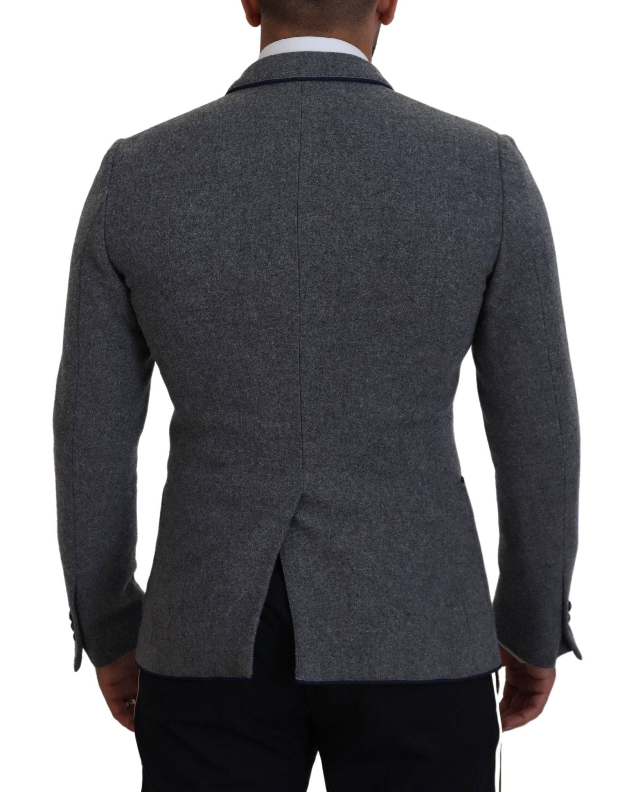 Veste blazer gris en laine Dolce & Gabbana avec motifs roses, coupe slim fit, élégante et sophistiquée.