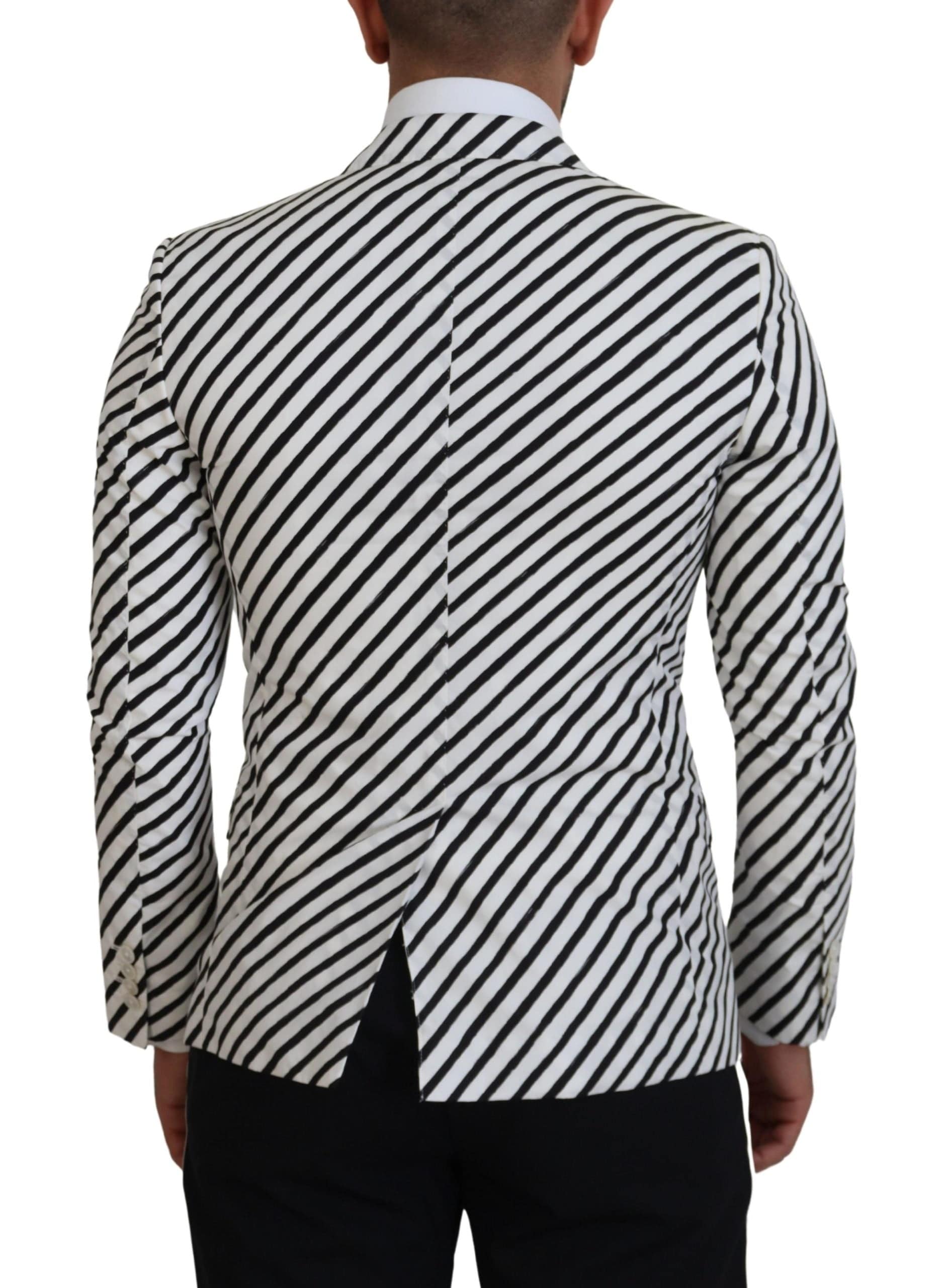 Veste blazer Dolce & Gabbana à rayures blanches et noires, coupe slim fit, élégante et moderne.
