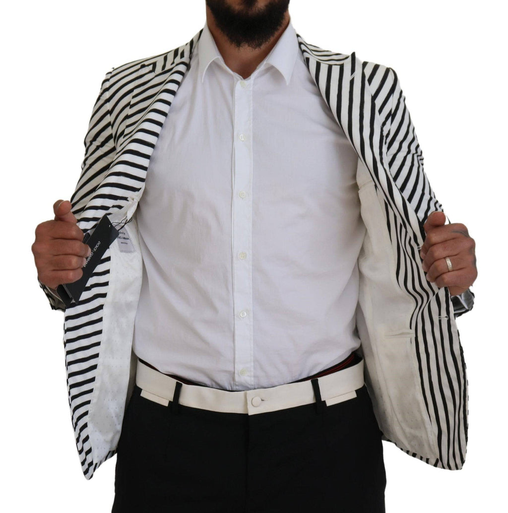 Veste blazer Dolce & Gabbana blanche et noire à rayures, coupe slim fit, élégante et tendance, vue de face.