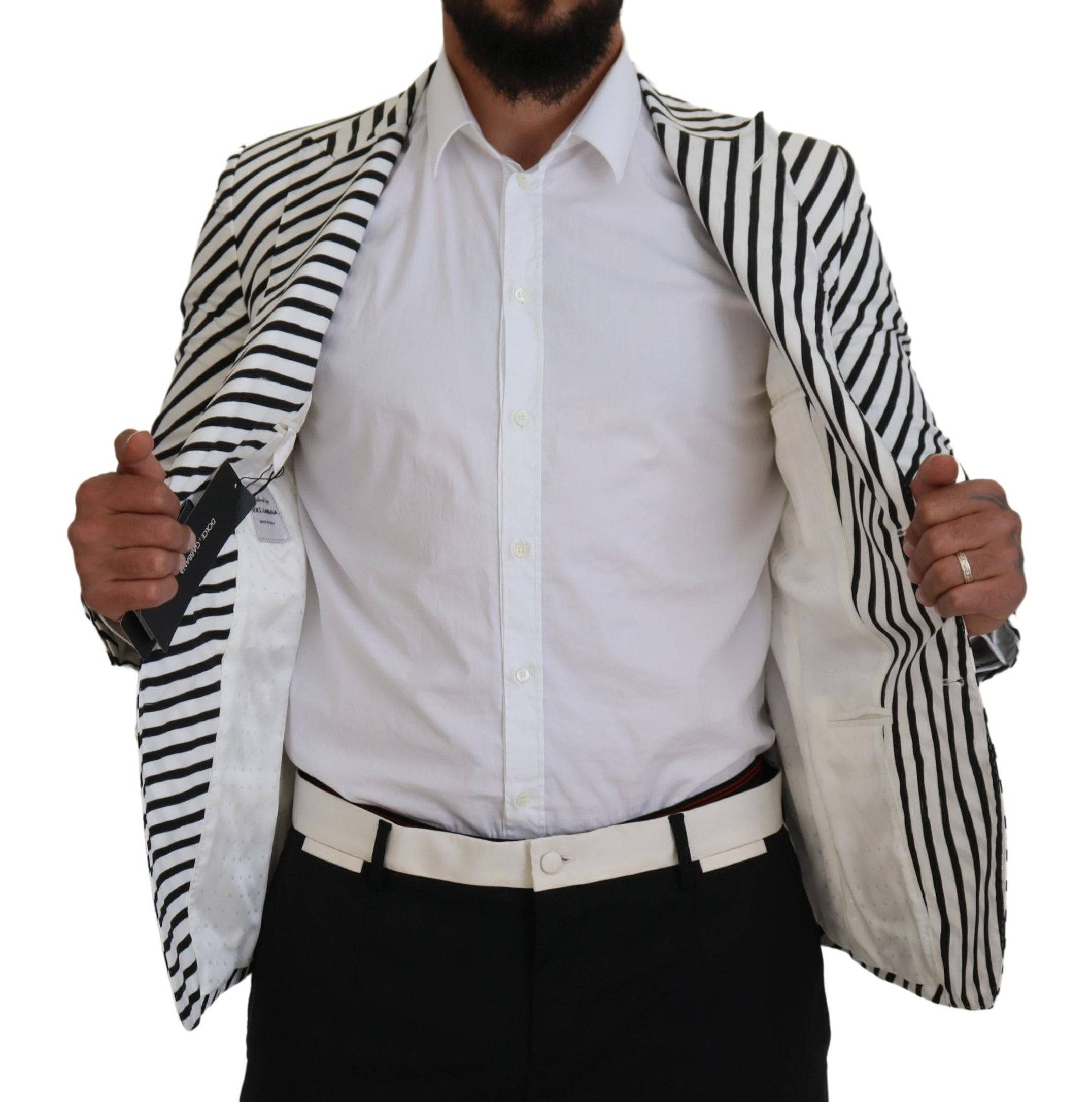 Veste blazer Dolce & Gabbana blanche et noire à rayures, coupe slim fit, élégante et tendance, vue de face.