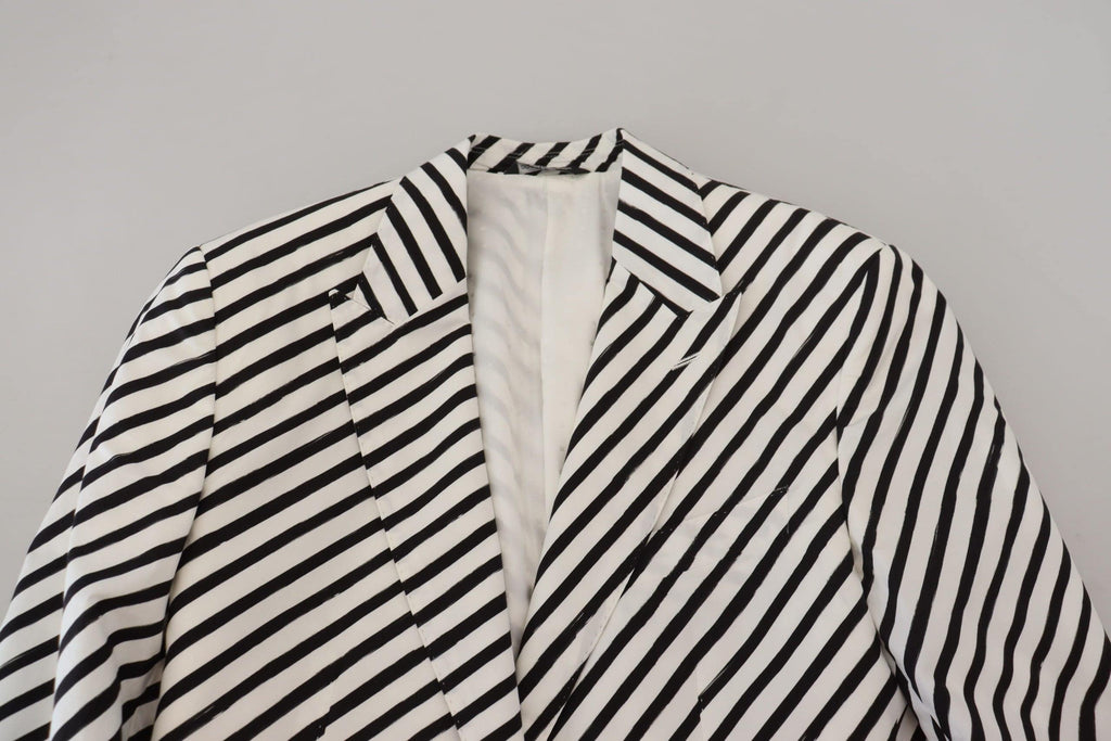 Veste blazer Dolce & Gabbana à rayures noires et blanches, coupe slim, élégante et ajustée, pour homme.