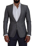 Veste blazer slim en laine et soie gris Dolce & Gabbana, coupe ajustée, détail élégant et matières luxueuses.