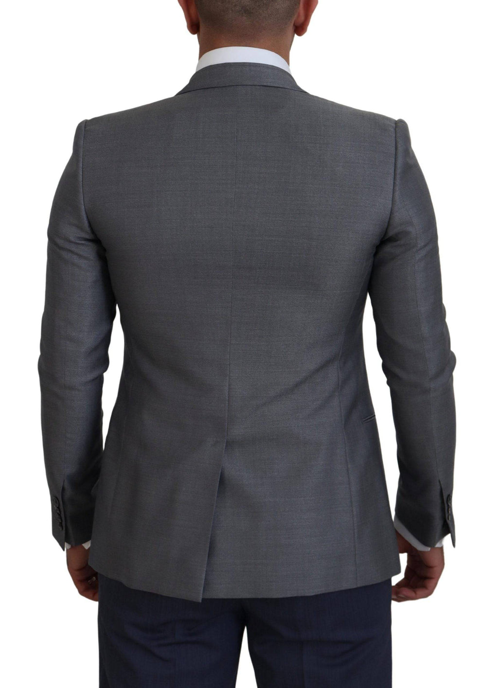 Veste blazer en laine et soie gris clair de Dolce & Gabbana, coupe slim fit, élégante et sophistiquée.