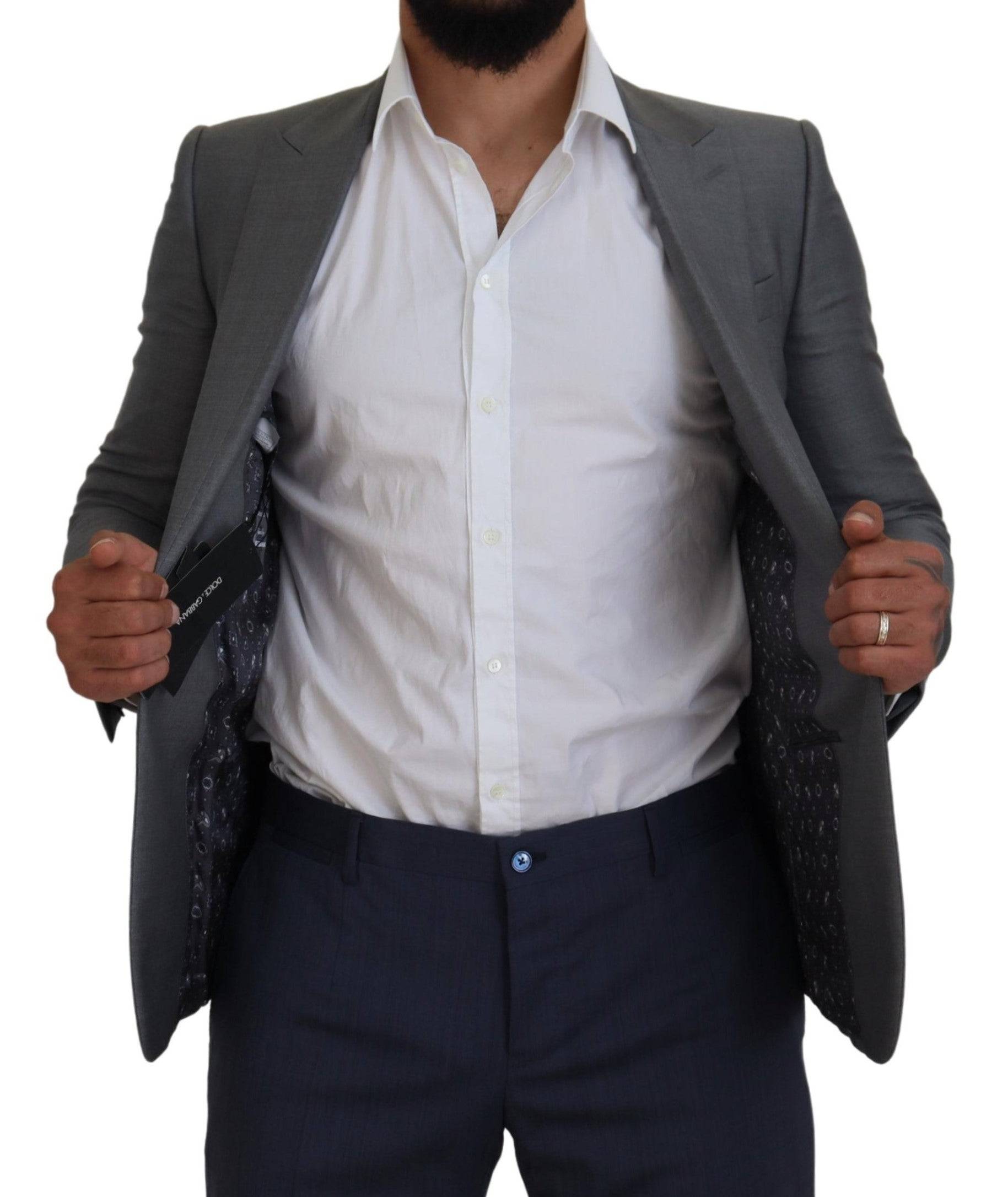Veste blazer en laine et soie gris Dolce & Gabbana, coupe slim, veste élégante pour homme.