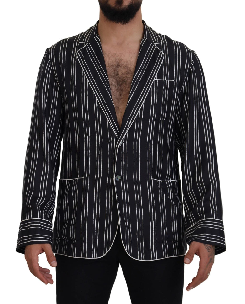 Chemise de pyjama en soie à rayures bleues Dolce & Gabbana, veste élégante et confortable pour le soir.