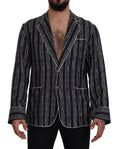 Chemise de pyjama en soie à rayures bleues Dolce & Gabbana, veste élégante et confortable pour le soir.