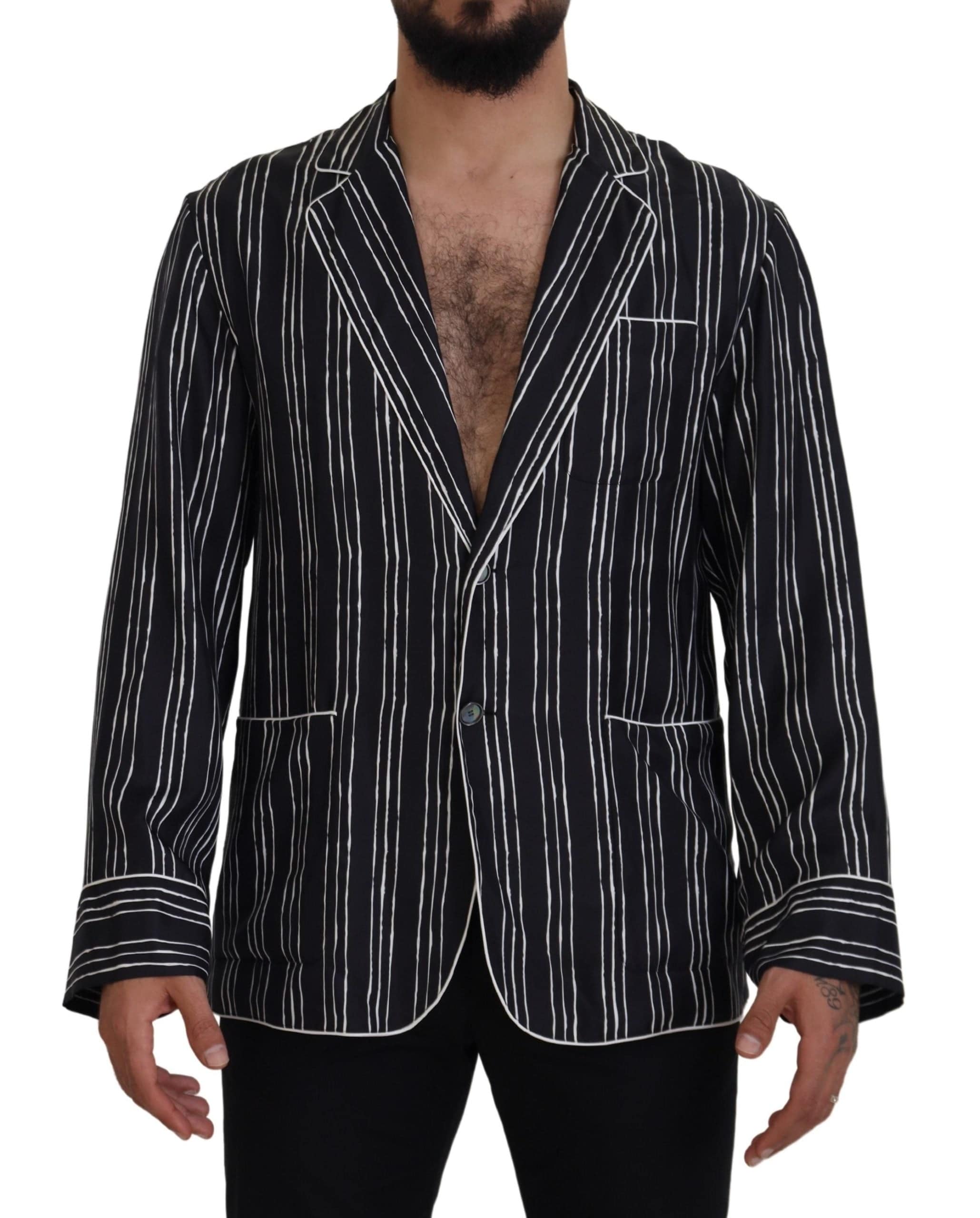 Chemise de pyjama en soie à rayures bleues Dolce & Gabbana, veste élégante et confortable pour le soir.