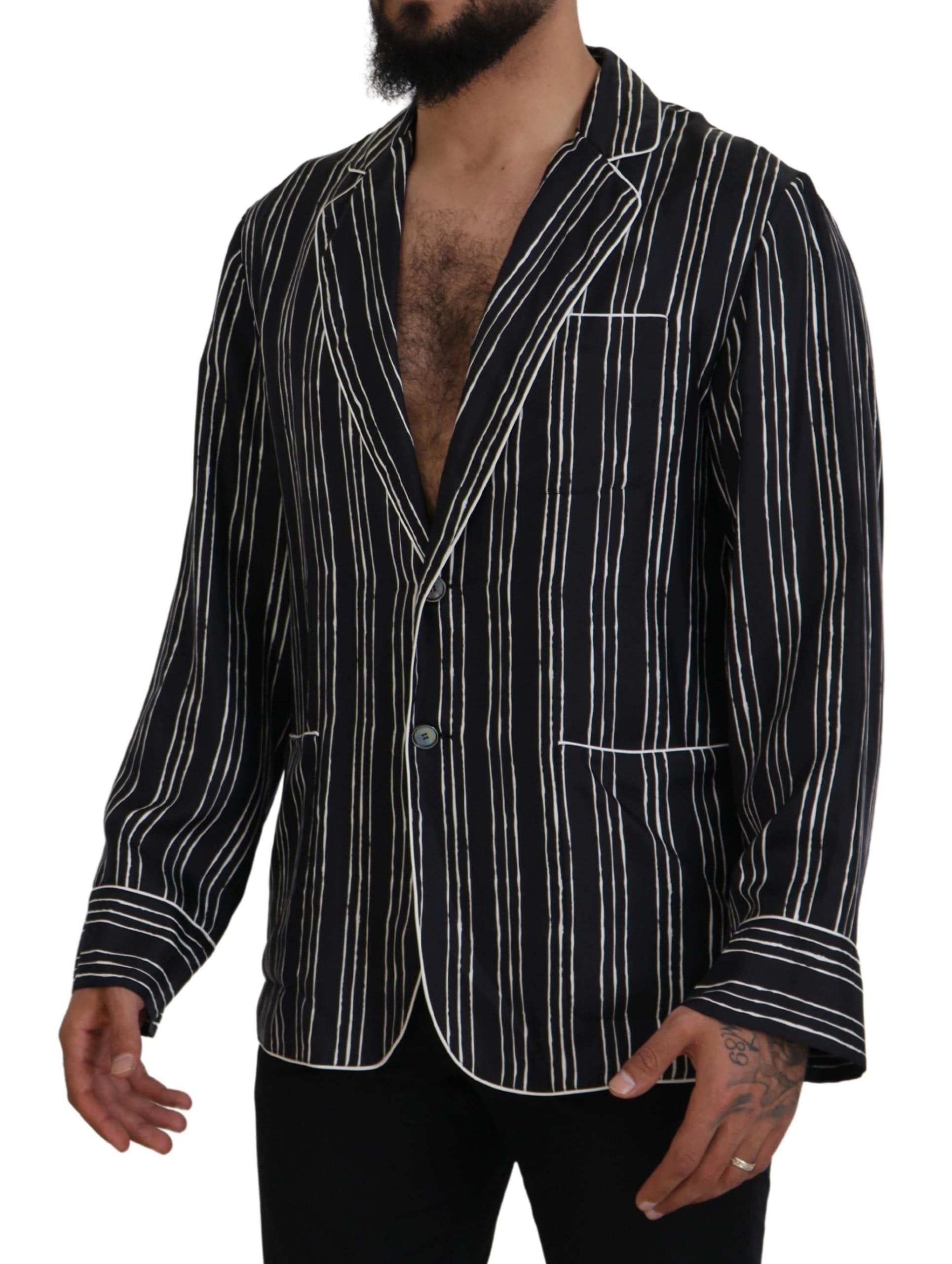 Chemise de pyjama en soie à rayures bleues Dolce & Gabbana, veste élégante pour femme ou homme.