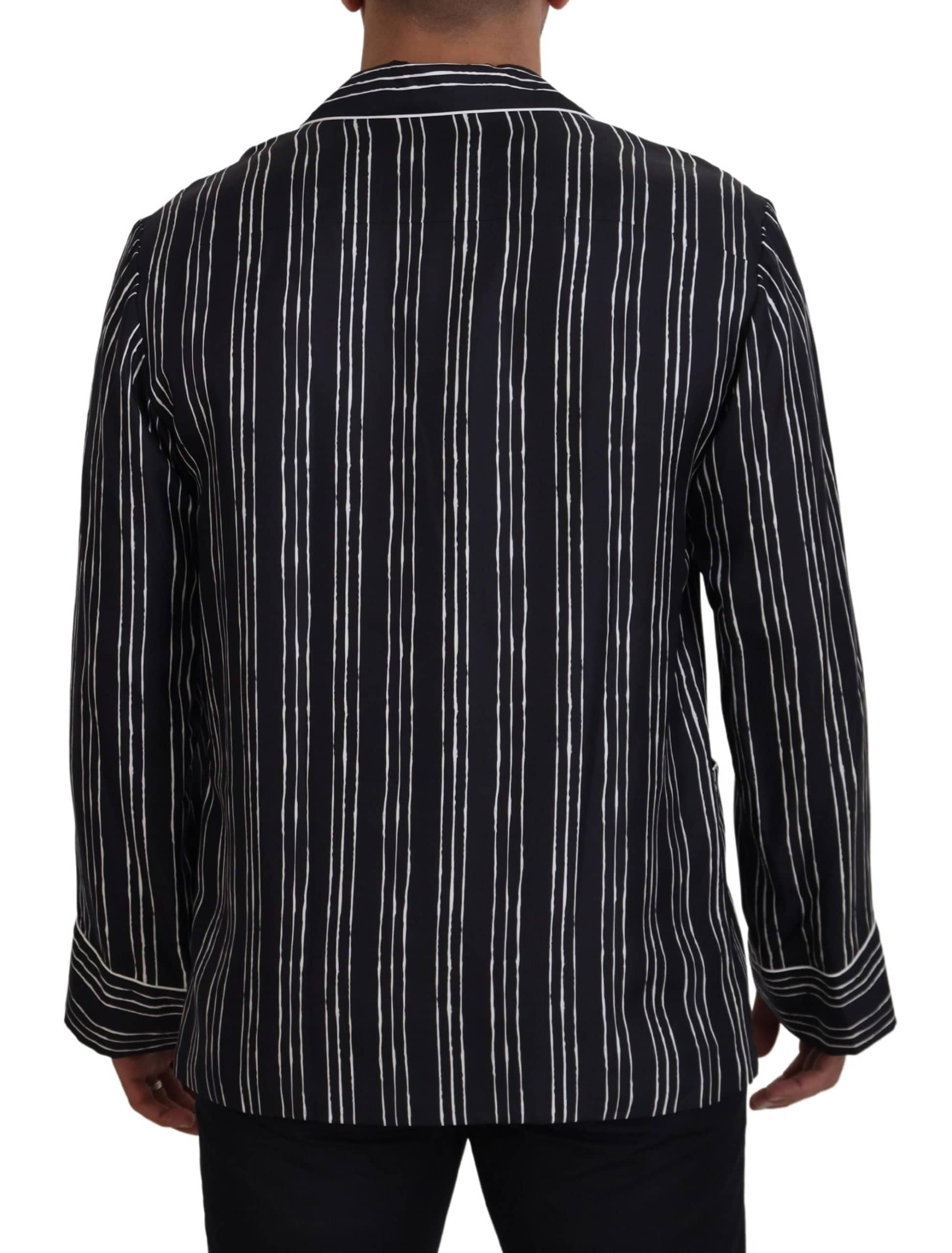 Chemise de pyjama en soie à rayures bleues Dolce & Gabbana, veste pyjama élégante avec col et manches longues.