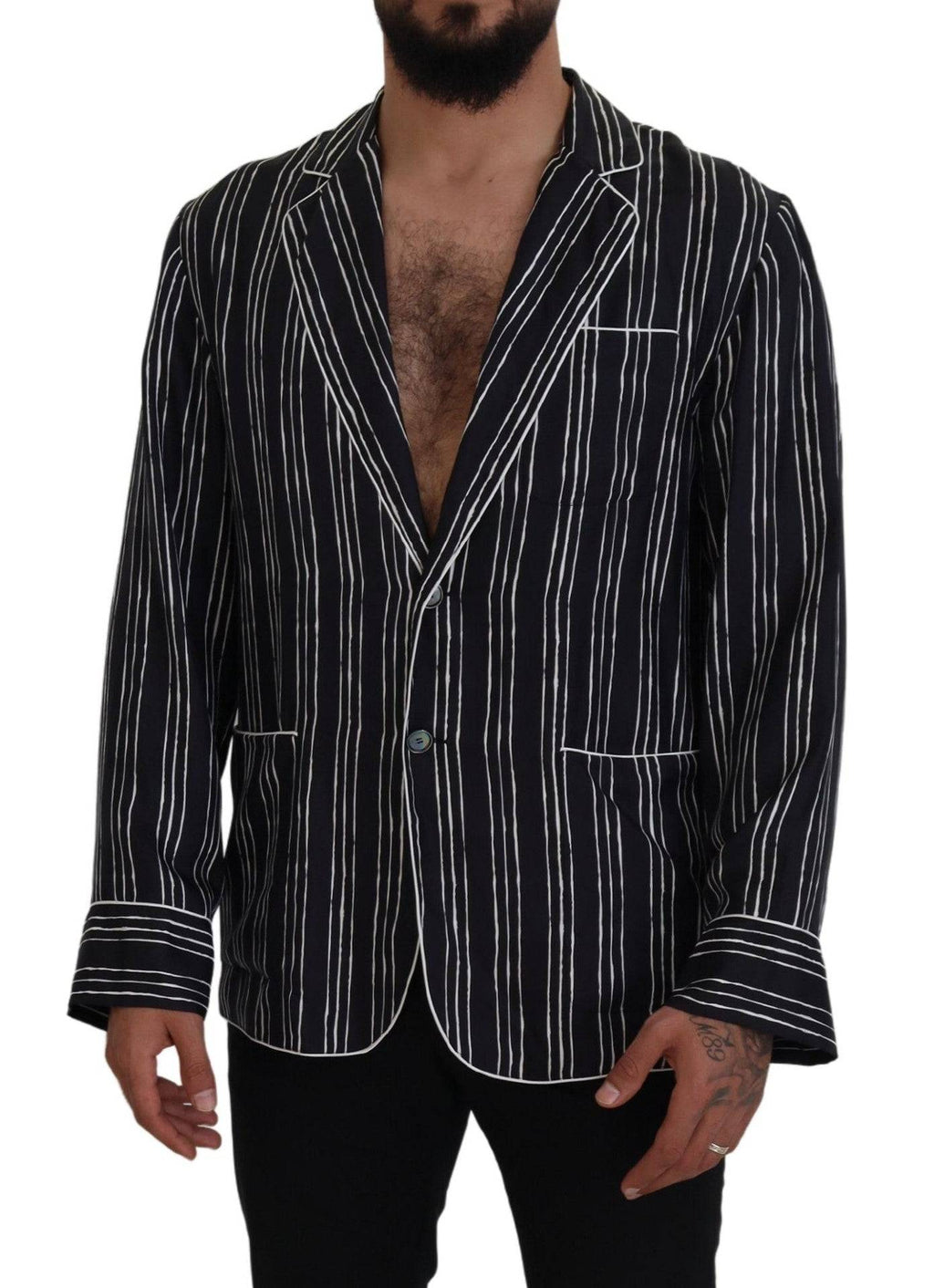 Chemise de pyjama en soie à rayures bleues Dolce & Gabbana, veste confortable et élégante pour homme.