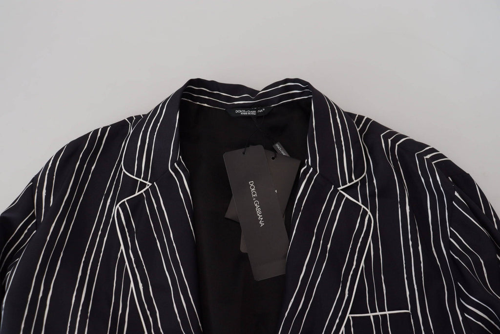Chemise de pyjama en soie à rayures bleues de Dolce & Gabbana, veste élégante pour homme ou femme.
